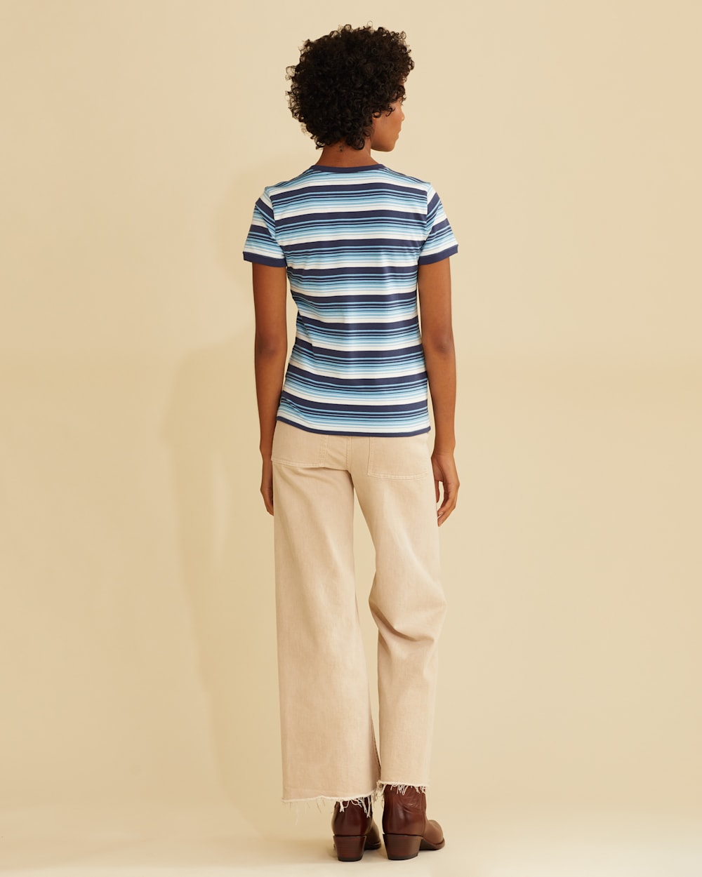 ALTERNATE VIEW OF WOMEN'S DESCHUTES RINGER TEE IN BLUE MULTI STRIPE image number 3