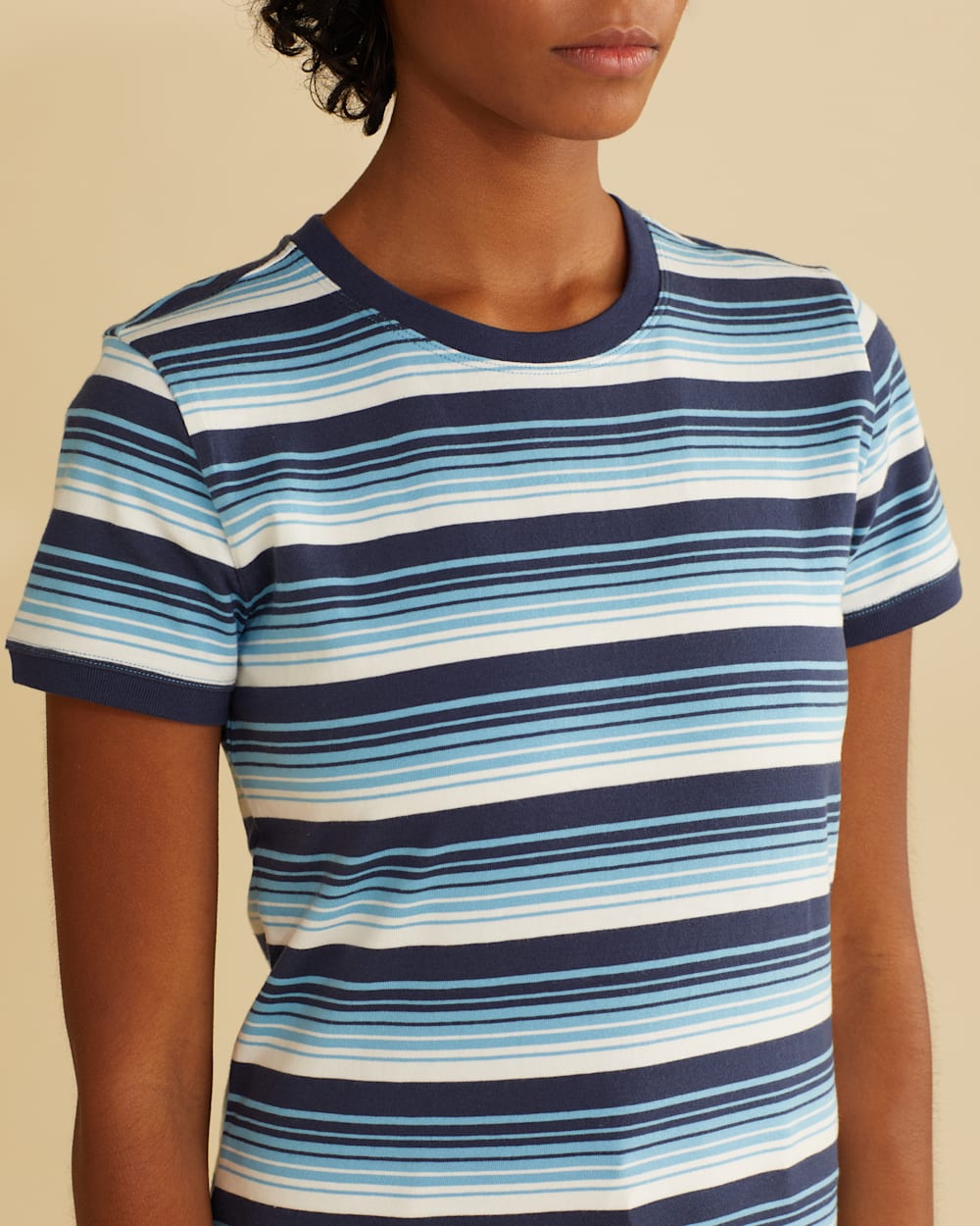 ALTERNATE VIEW OF WOMEN'S DESCHUTES RINGER TEE IN BLUE MULTI STRIPE image number 4