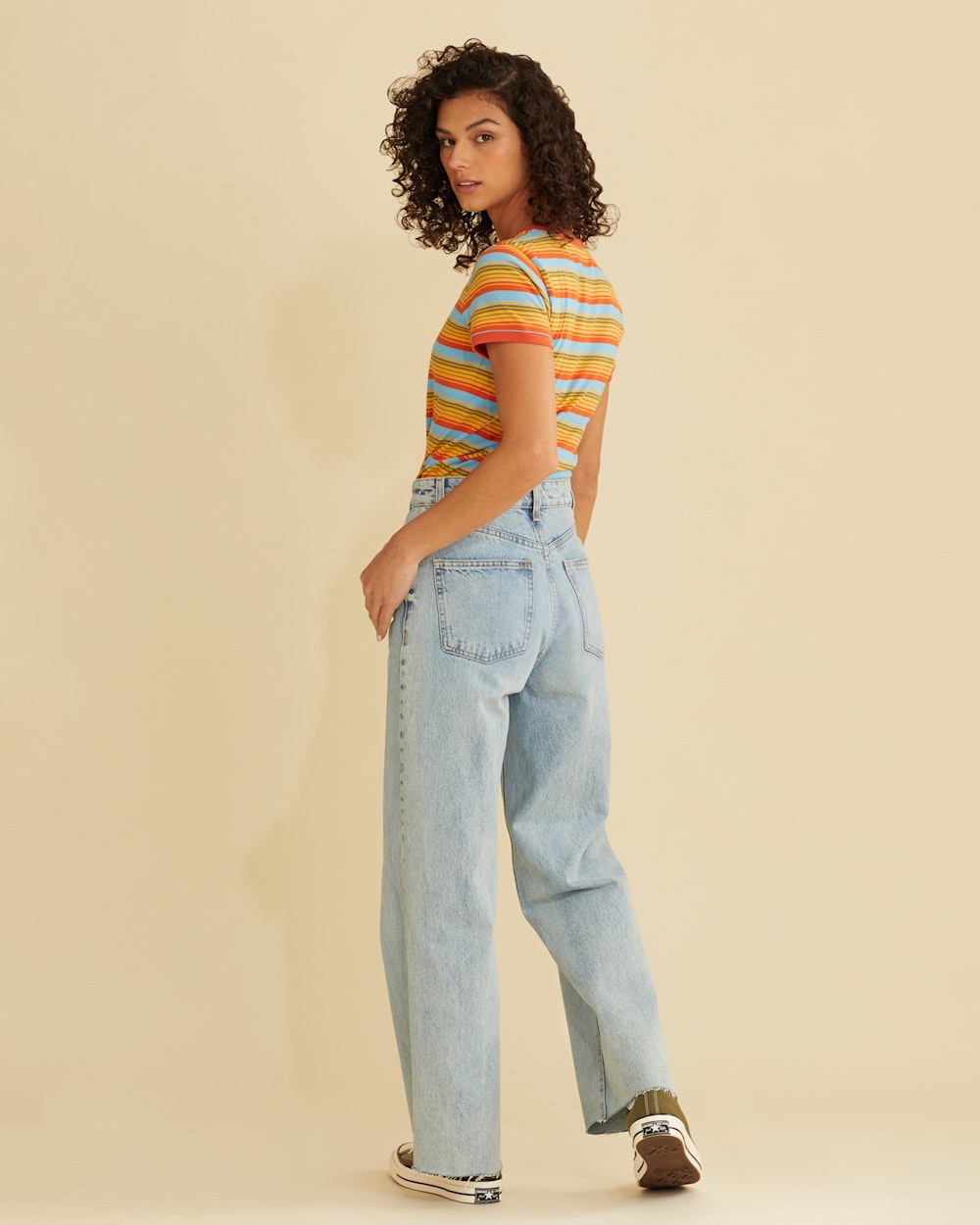 ALTERNATE VIEW OF WOMEN'S DESCHUTES RINGER TEE IN RUST/BLUE STRIPE MULTI image number 3