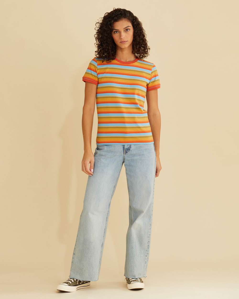 ALTERNATE VIEW OF WOMEN'S DESCHUTES RINGER TEE IN RUST/BLUE STRIPE MULTI image number 5