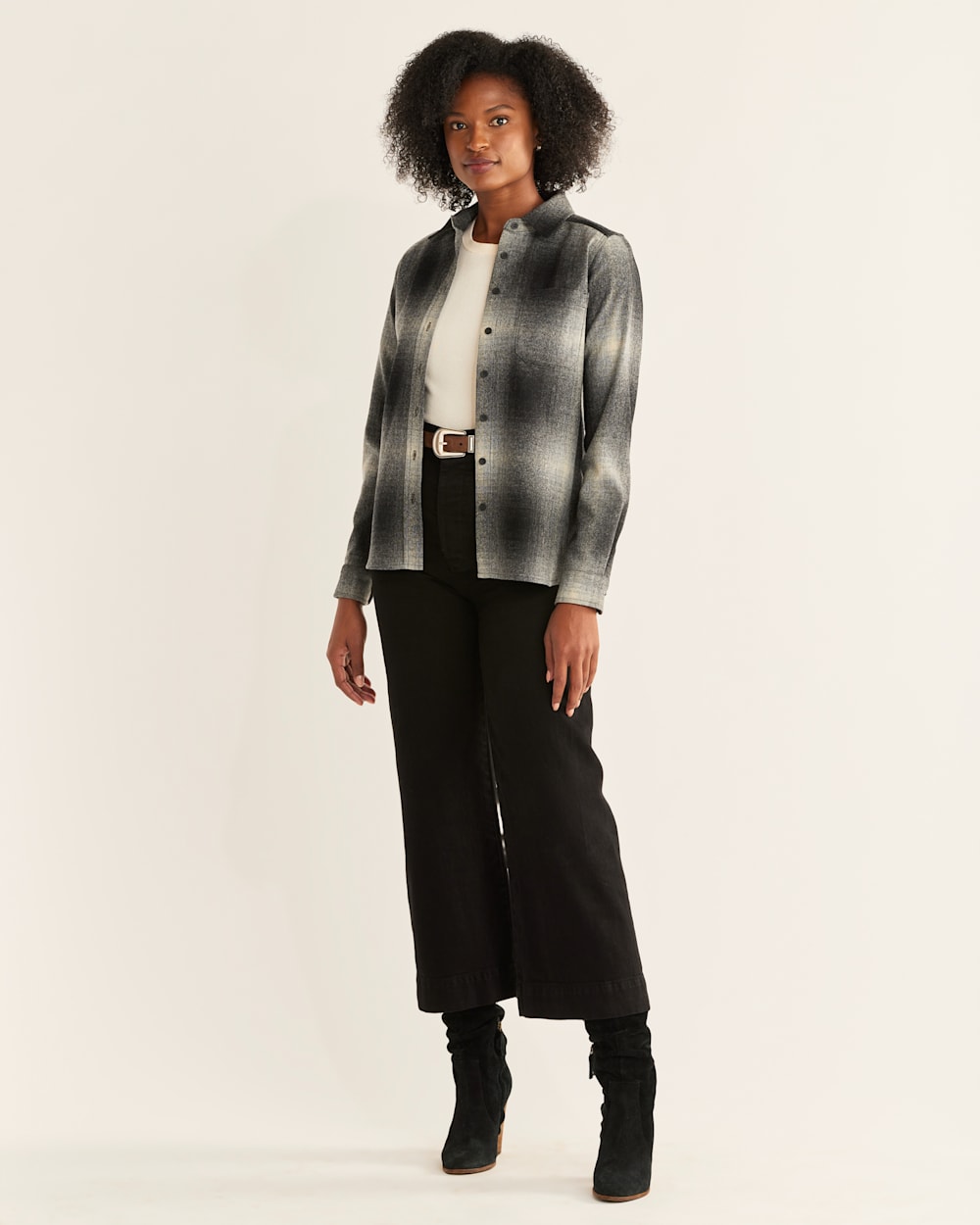 WOMEN'S MEREDITH WOOL SHIRT IN BLACK/WHITE OMBRE image number 1