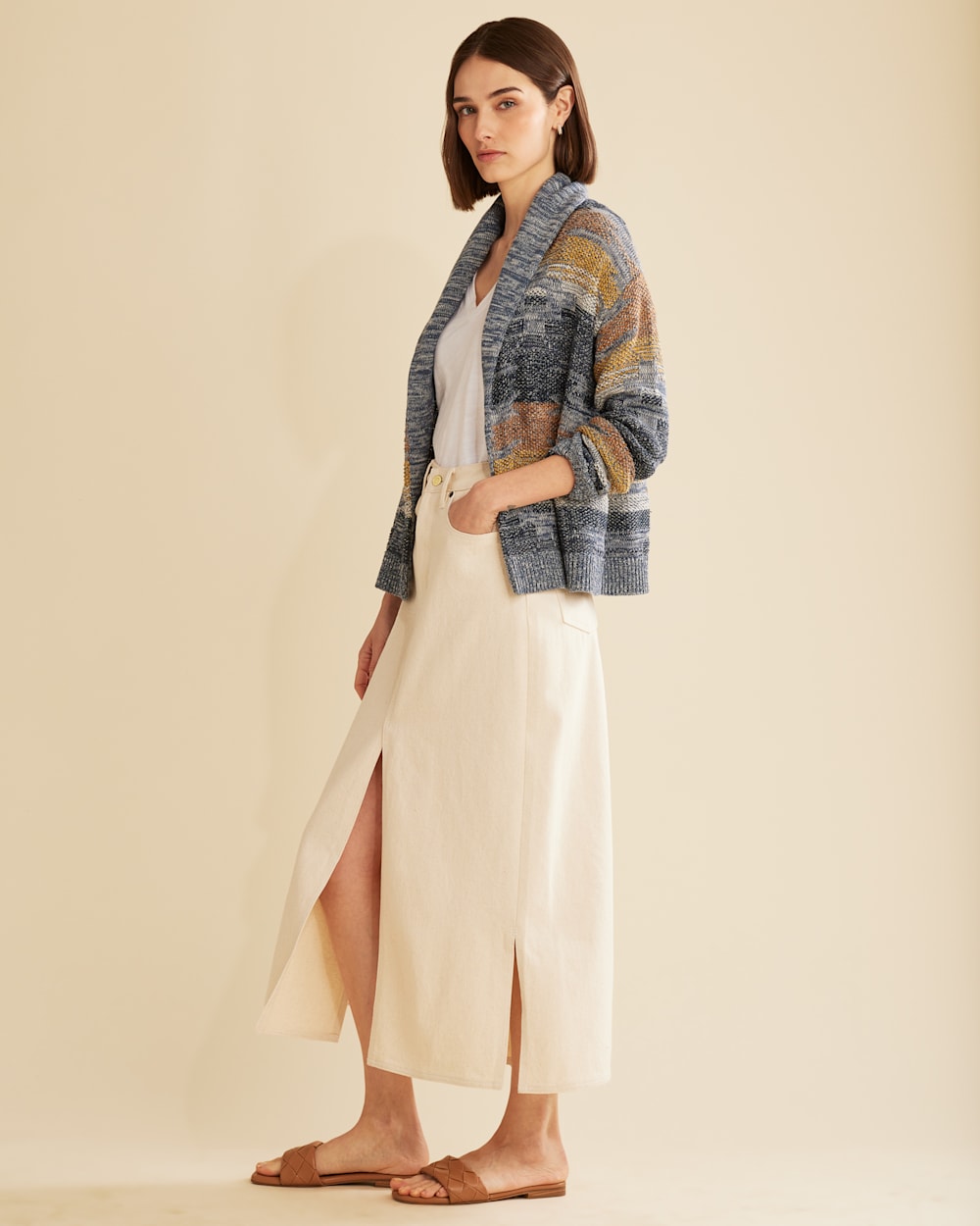 ALTERNATE VIEW OF WOMEN'S ELLIS COVE COTTON CARDIGAN IN VINTAGE BLUE MULTI image number 2