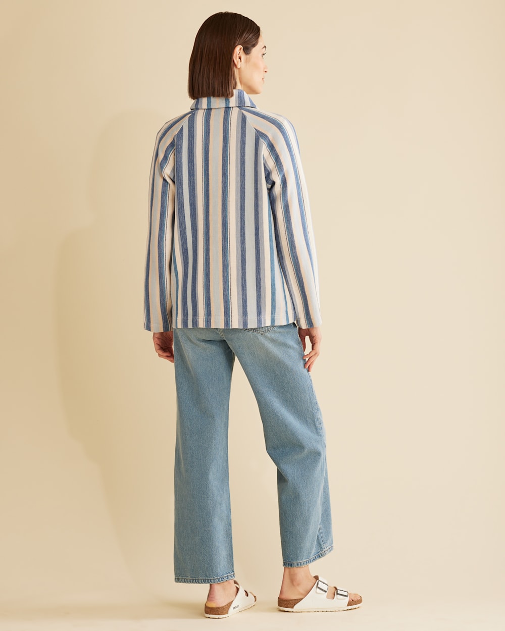 ALTERNATE VIEW OF WOMEN'S COTTON CHORE JACKET IN INDIGO MULTI STRIPE image number 3