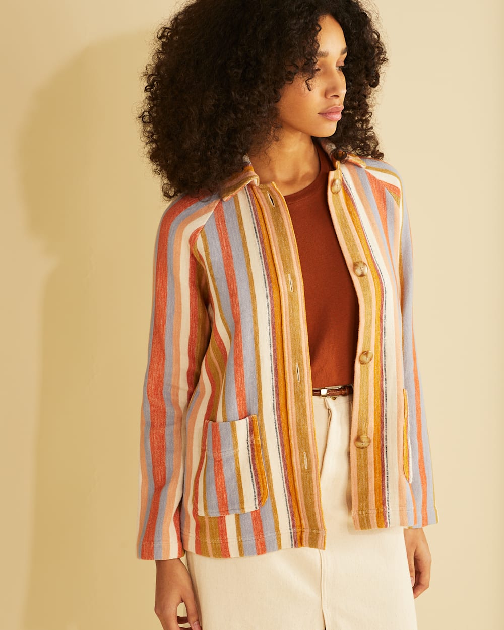 ALTERNATE VIEW OF WOMEN'S COTTON CHORE JACKET IN TAPENADE MULTI STRIPE image number 4