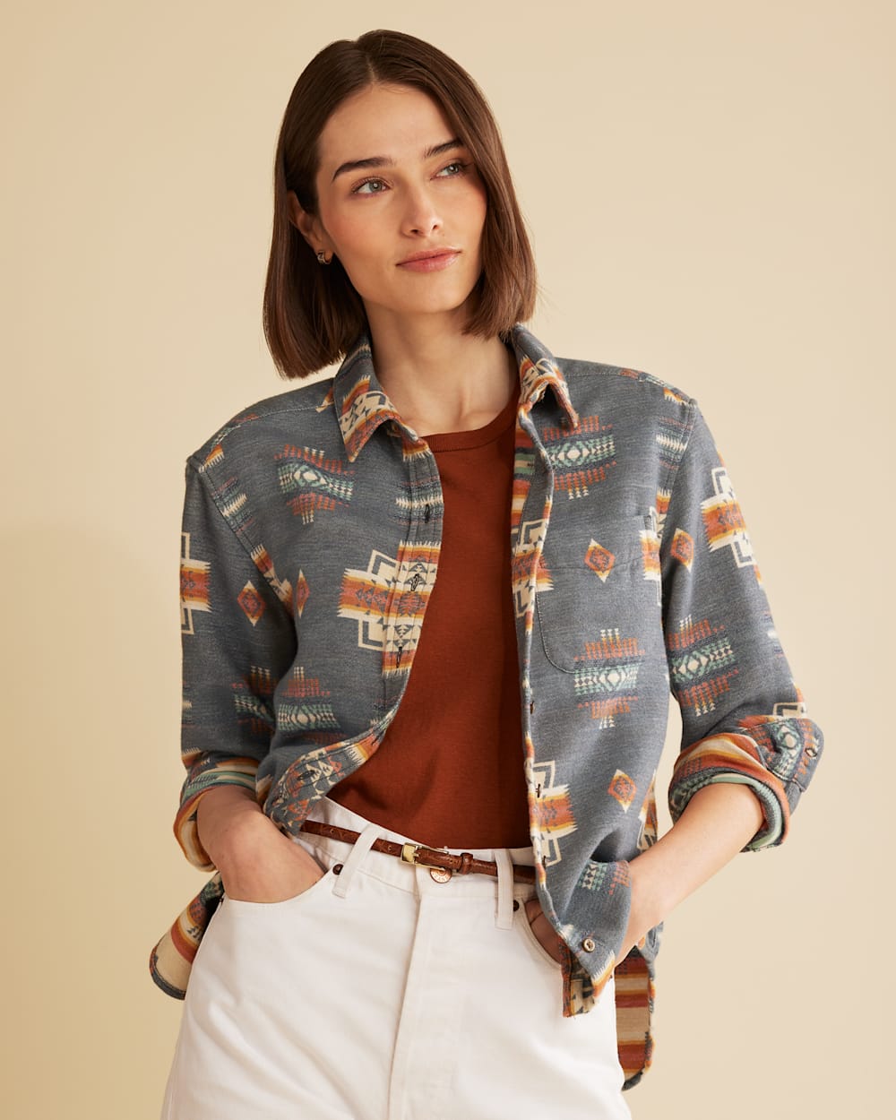 ALTERNATE VIEW OF WOMEN'S DOUBLESOFT LONG BEACH SHIRT IN BLUE CHIEF JOSEPH image number 4