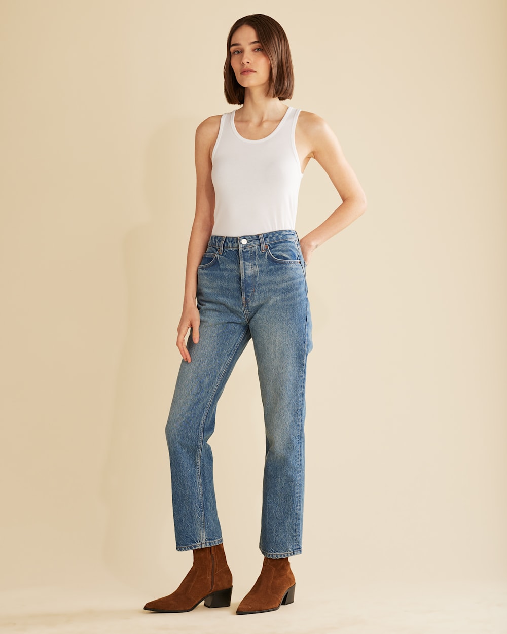 WOMEN'S MARINA COTTON TANK TOP IN WHITE image number 1