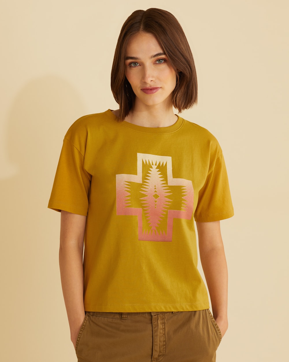 WOMEN'S CROPPED DESCHUTES GRAPHIC TEE IN DRIED TOBACCO image number 1