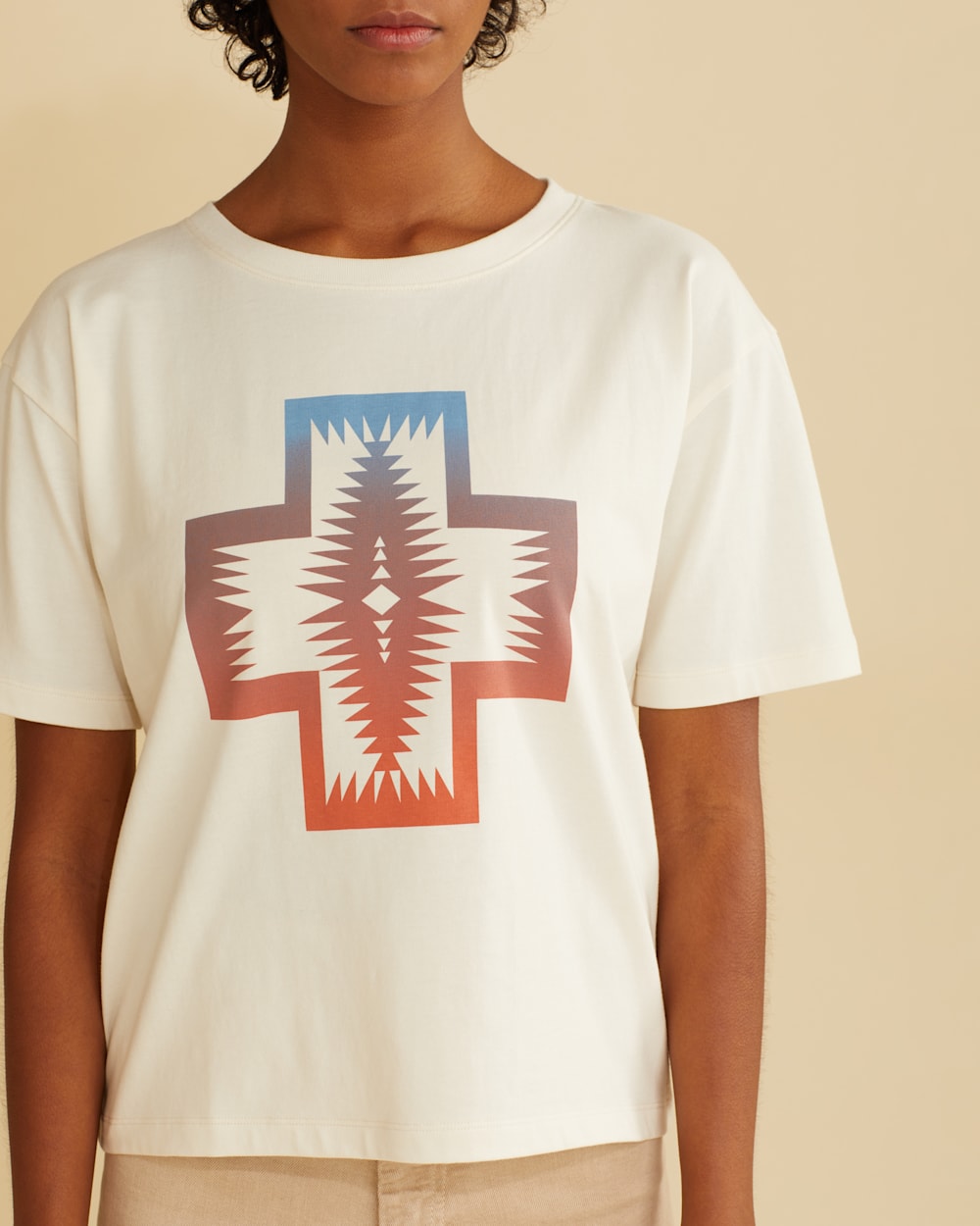 ALTERNATE VIEW OF WOMEN'S CROPPED DESCHUTES GRAPHIC TEE IN SOFT ECRU image number 2