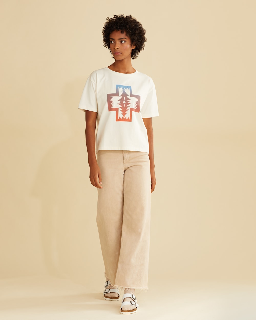ALTERNATE VIEW OF WOMEN'S CROPPED DESCHUTES GRAPHIC TEE IN SOFT ECRU image number 5