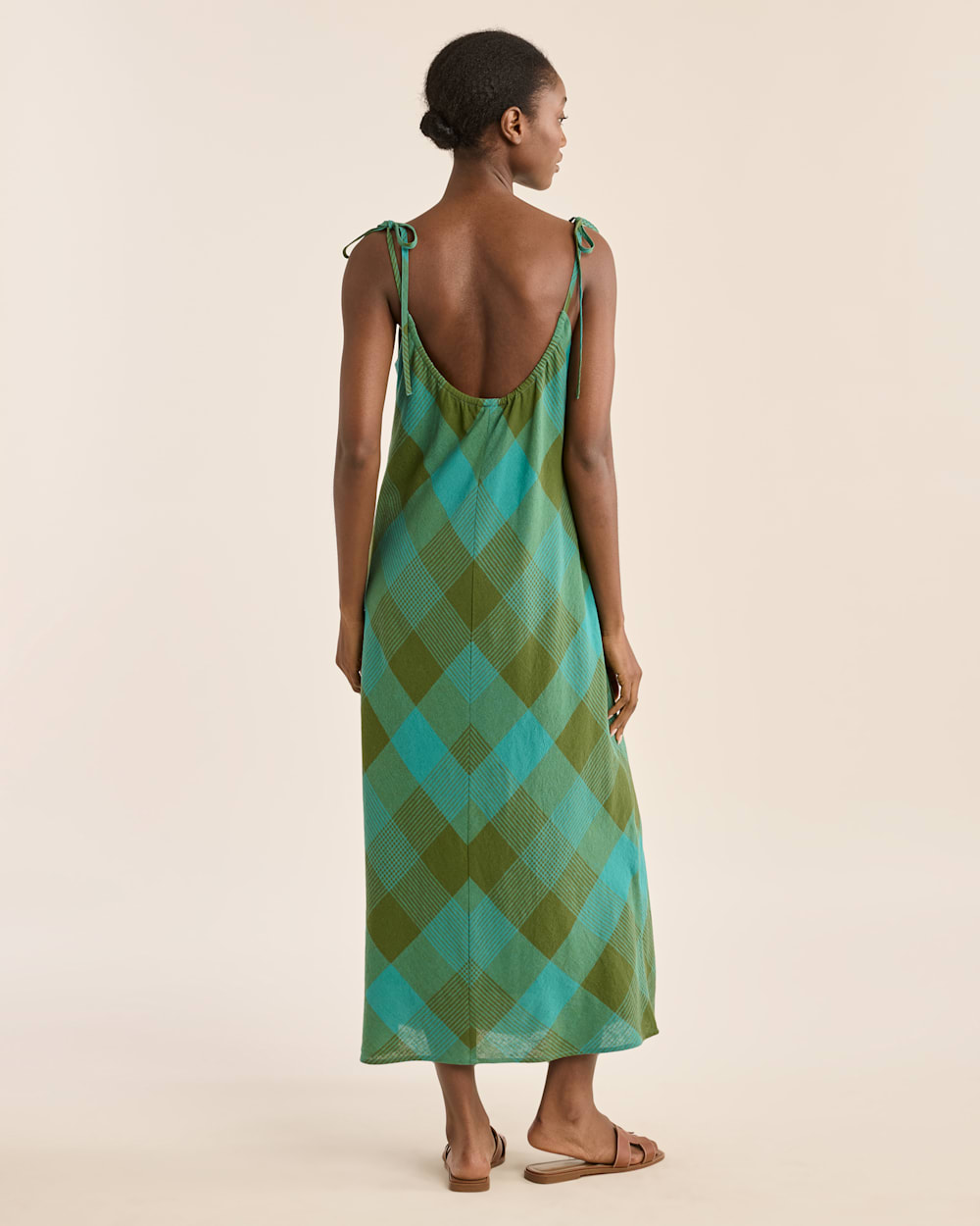 ALTERNATE VIEW OF WOMEN'S ASTORIA SLIP DRESS IN TEAL/GREEN CHECK image number 3