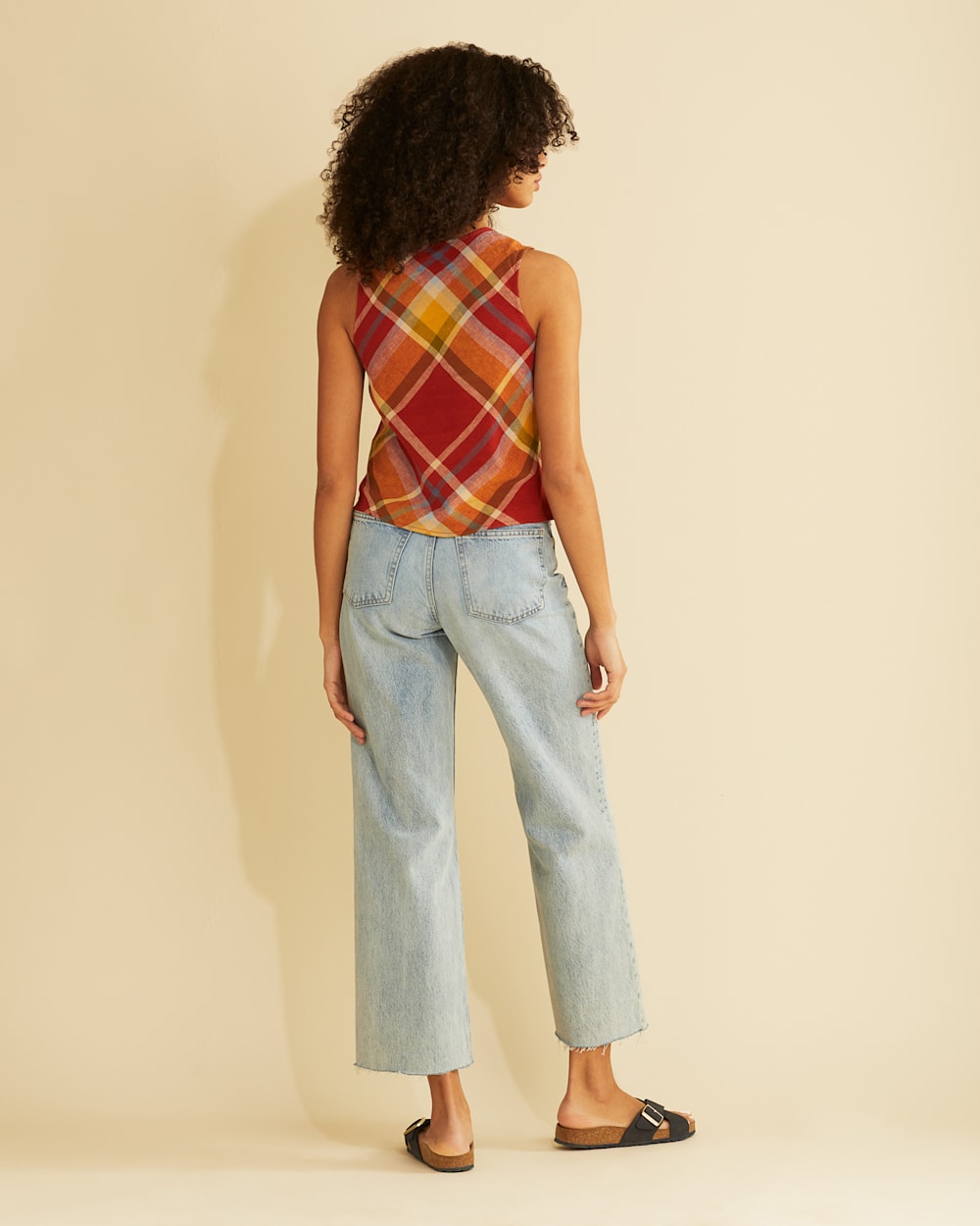 ALTERNATE VIEW OF WOMEN'S V-NECK TANK TOP IN RED OCHRE MULTI PLAID image number 3