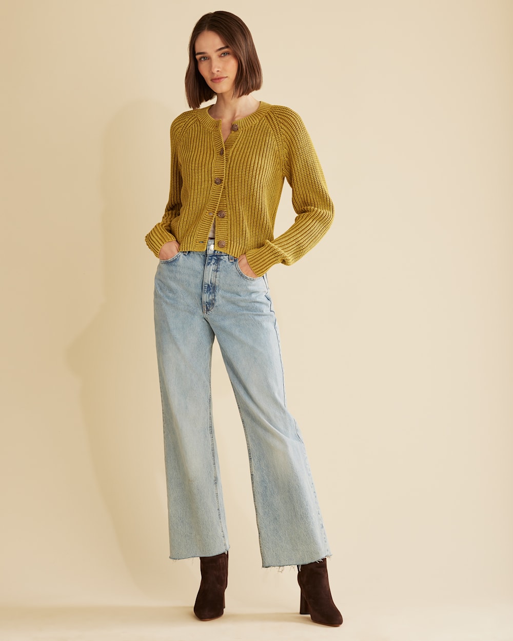 WOMEN'S MAE COTTON CARDIGAN IN DRIED TOBACCO image number 1