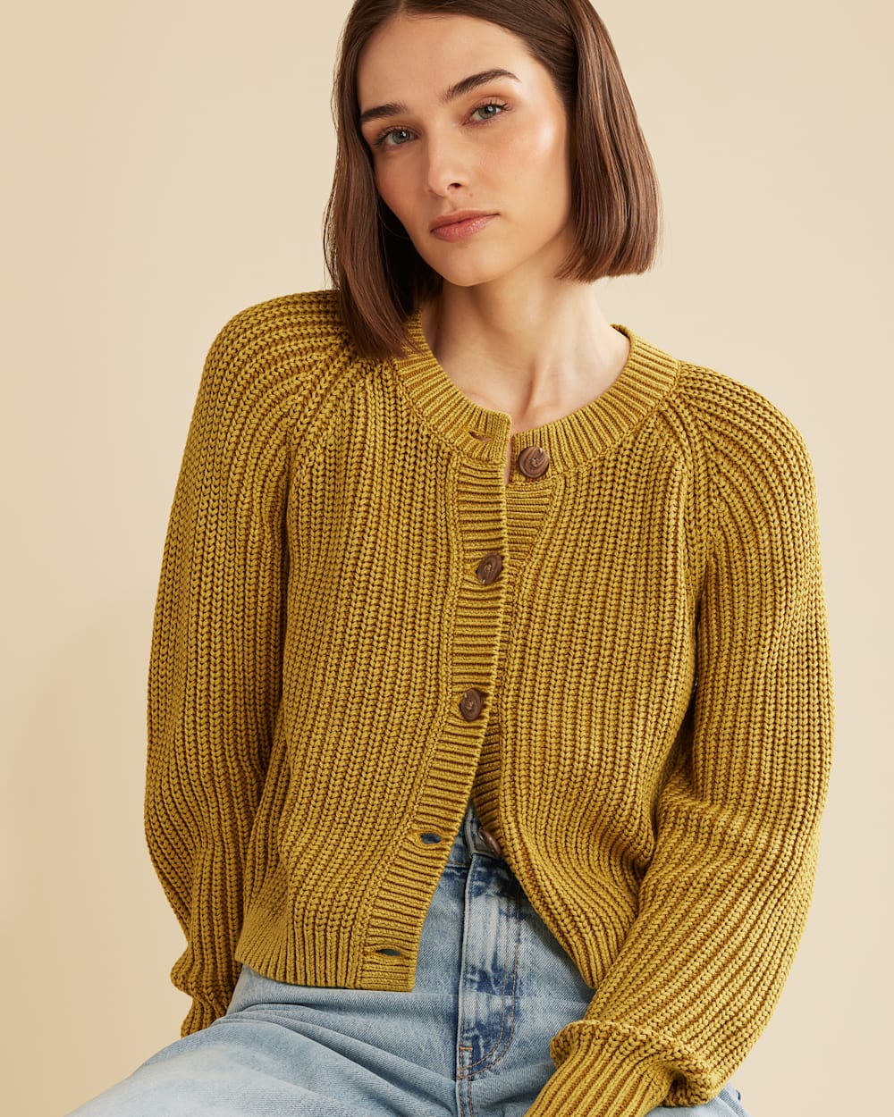 ALTERNATE VIEW OF WOMEN'S MAE COTTON CARDIGAN IN DRIED TOBACCO image number 2