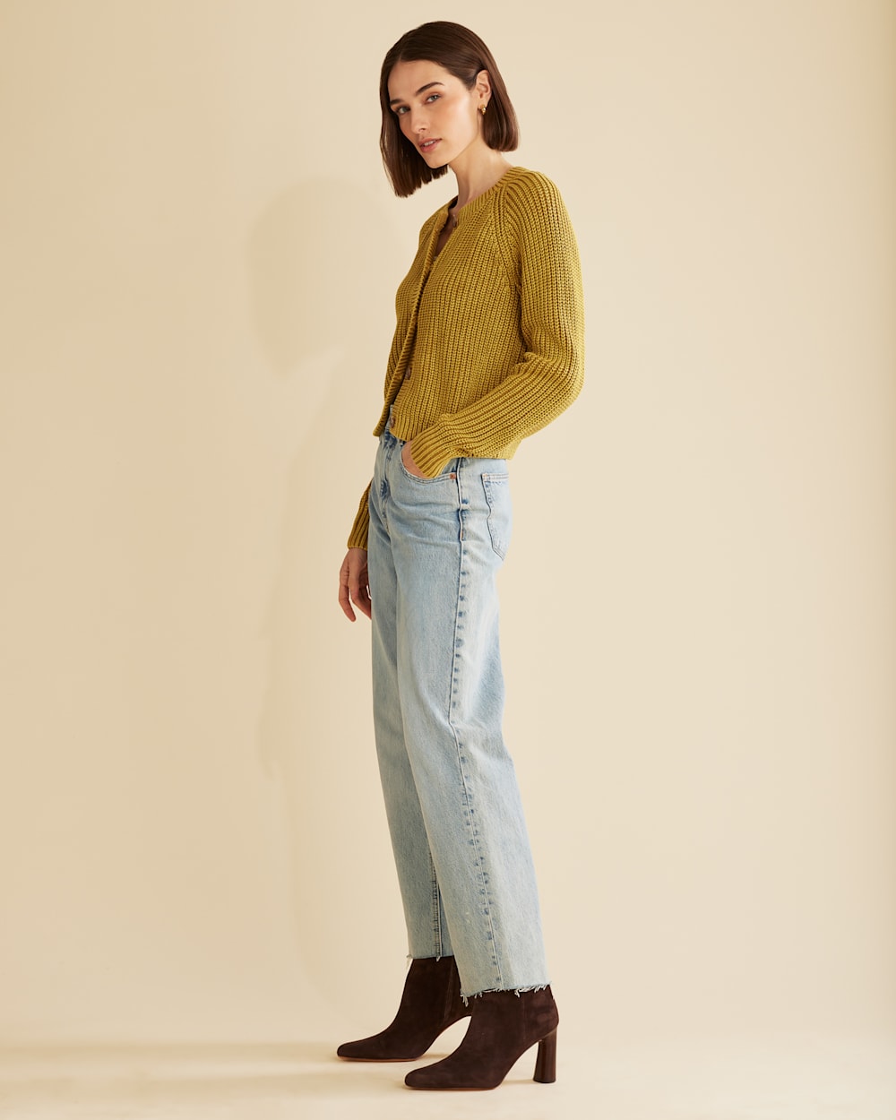 ALTERNATE VIEW OF WOMEN'S MAE COTTON CARDIGAN IN DRIED TOBACCO image number 4