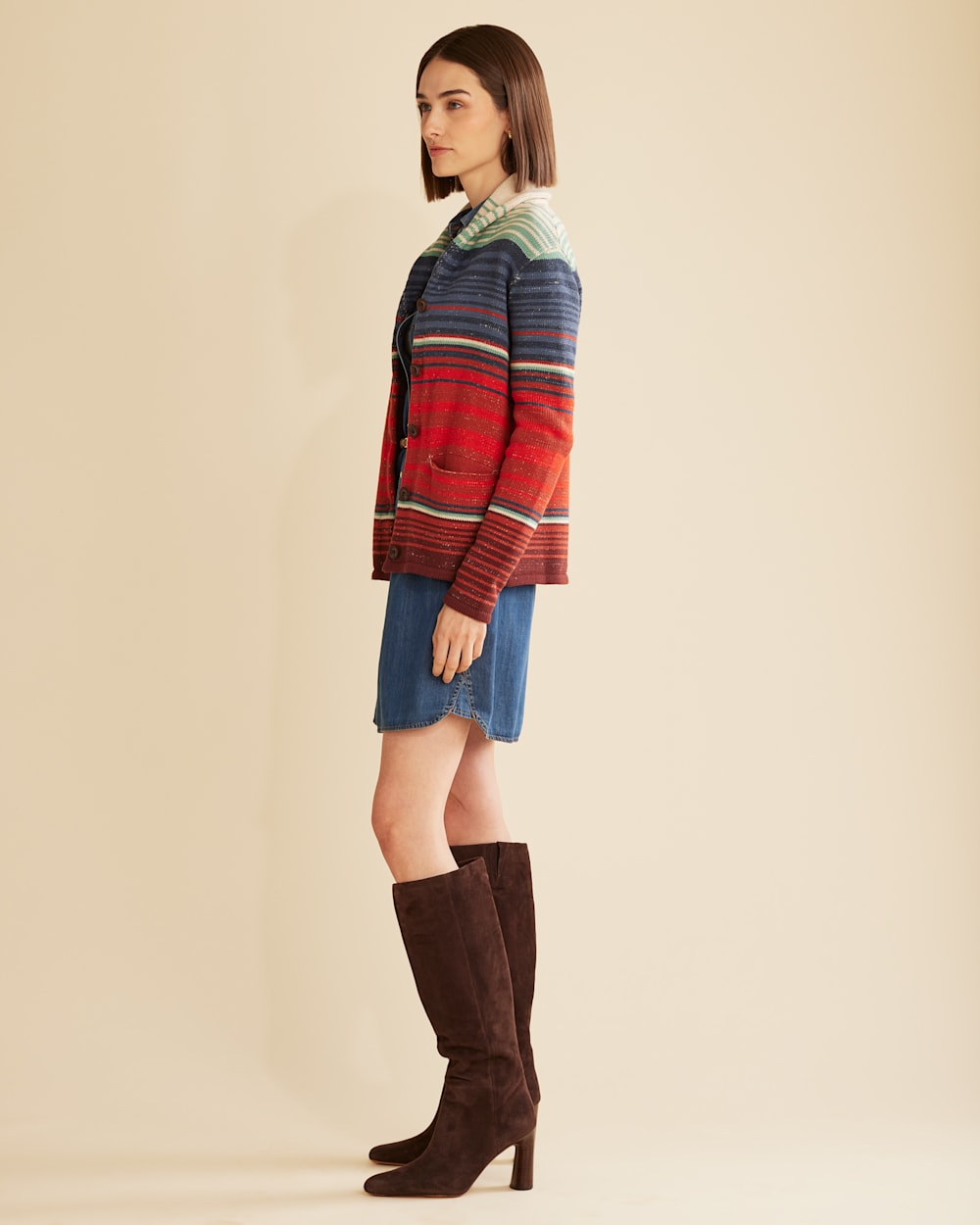 ALTERNATE VIEW OF WOMEN'S LONE PINE COTTON CAMP CARDIGAN IN RED OCHRE/INDIGO MULTI image number 2