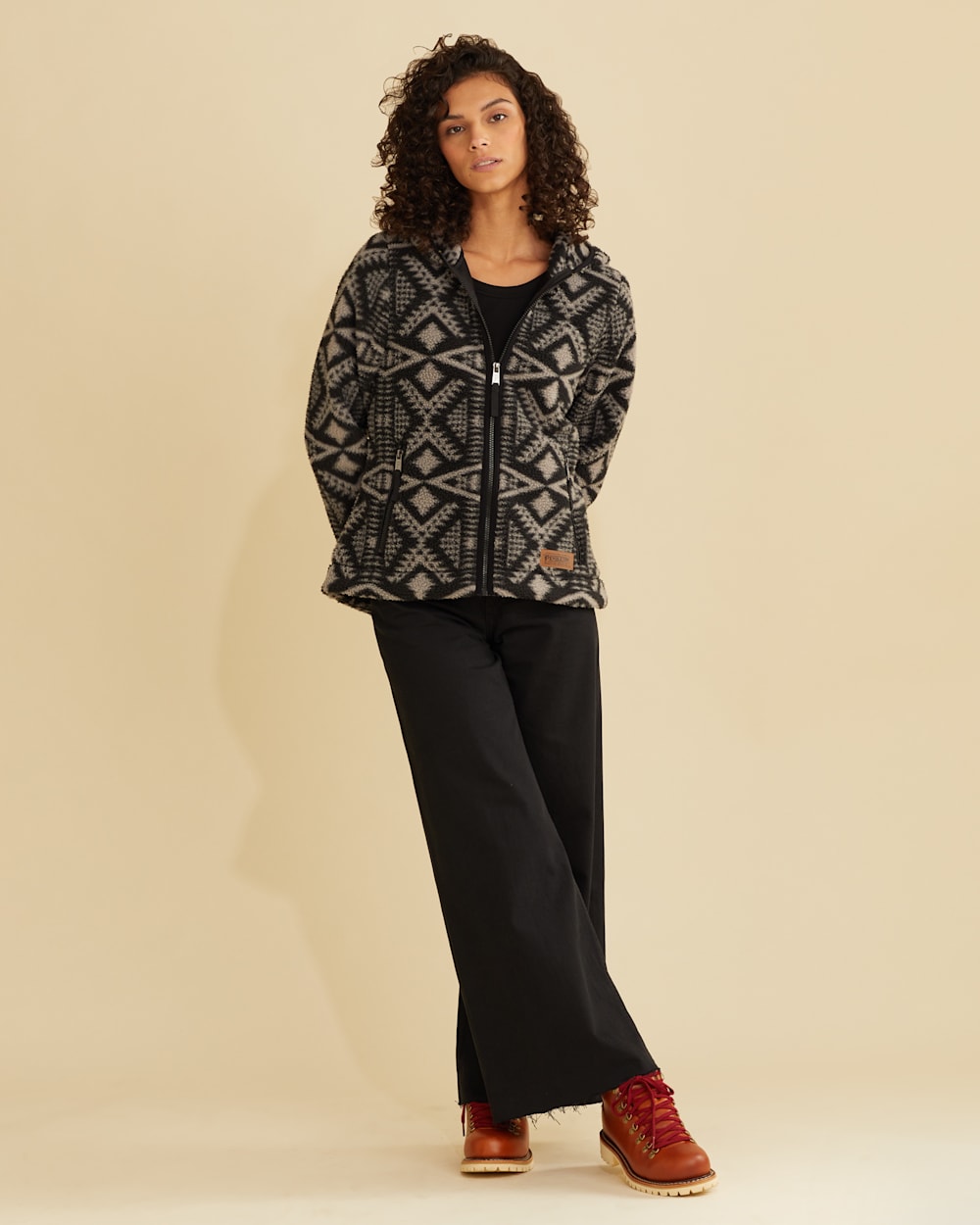 ALTERNATE VIEW OF WOMEN'S FLEECE HOODED JACKET IN BLACK/SILVER DIAMOND RIVER image number 3