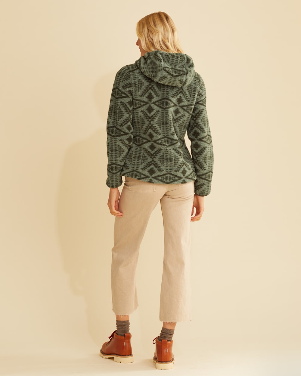 ALTERNATE VIEW OF WOMEN'S FLEECE HOODED JACKET IN MOSS/FOREST DIAMOND RIVER image number 3