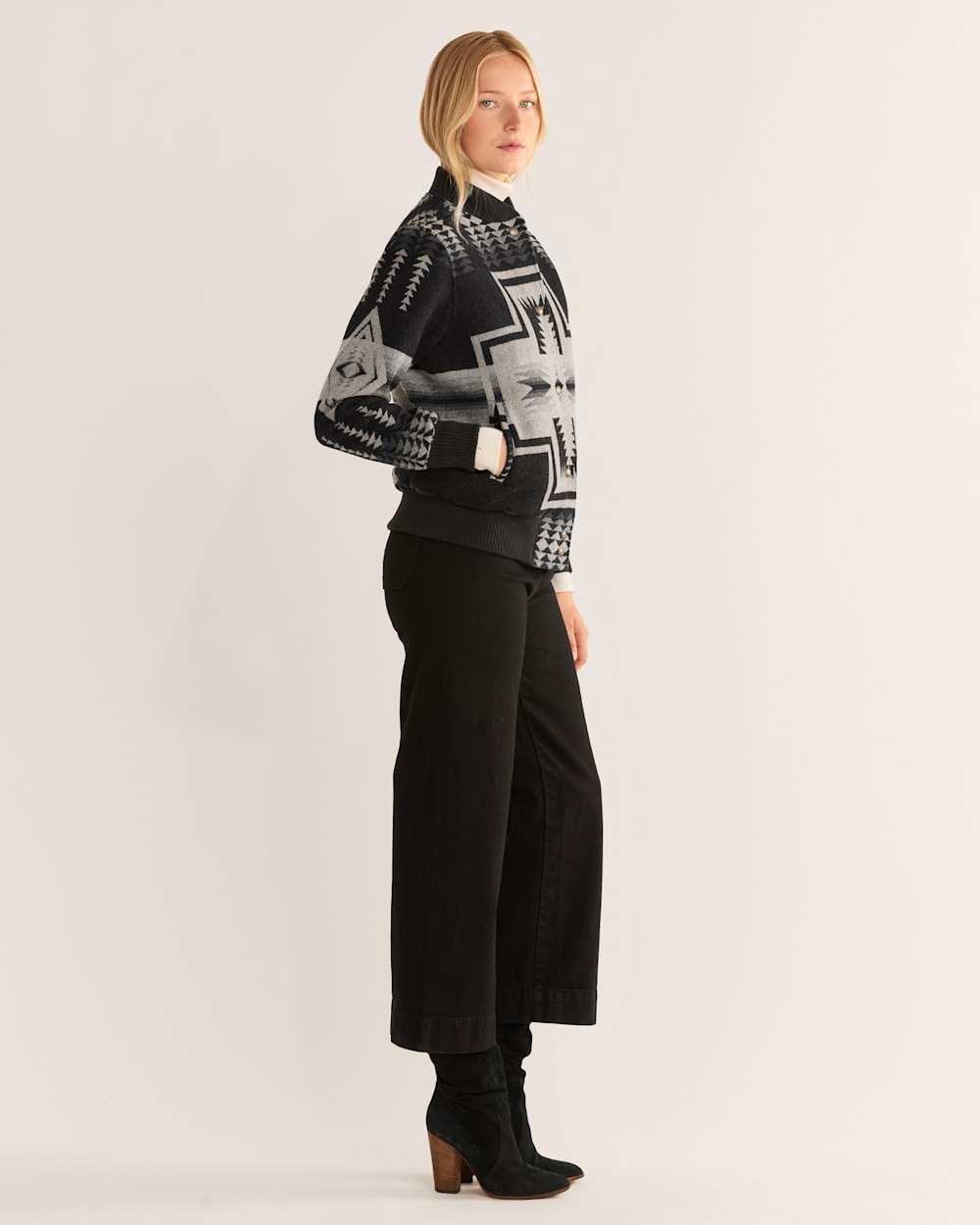 ALTERNATE VIEW OF WOMEN'S HARDING WOOL BOMBER IN BLACK image number 5