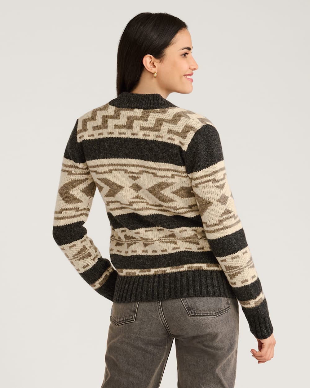 ALTERNATE VIEW OF WOMEN'S GRAPHIC SHETLAND COLLECTION ZIP CARDIGAN IN OXFORD GREY MULTI image number 3