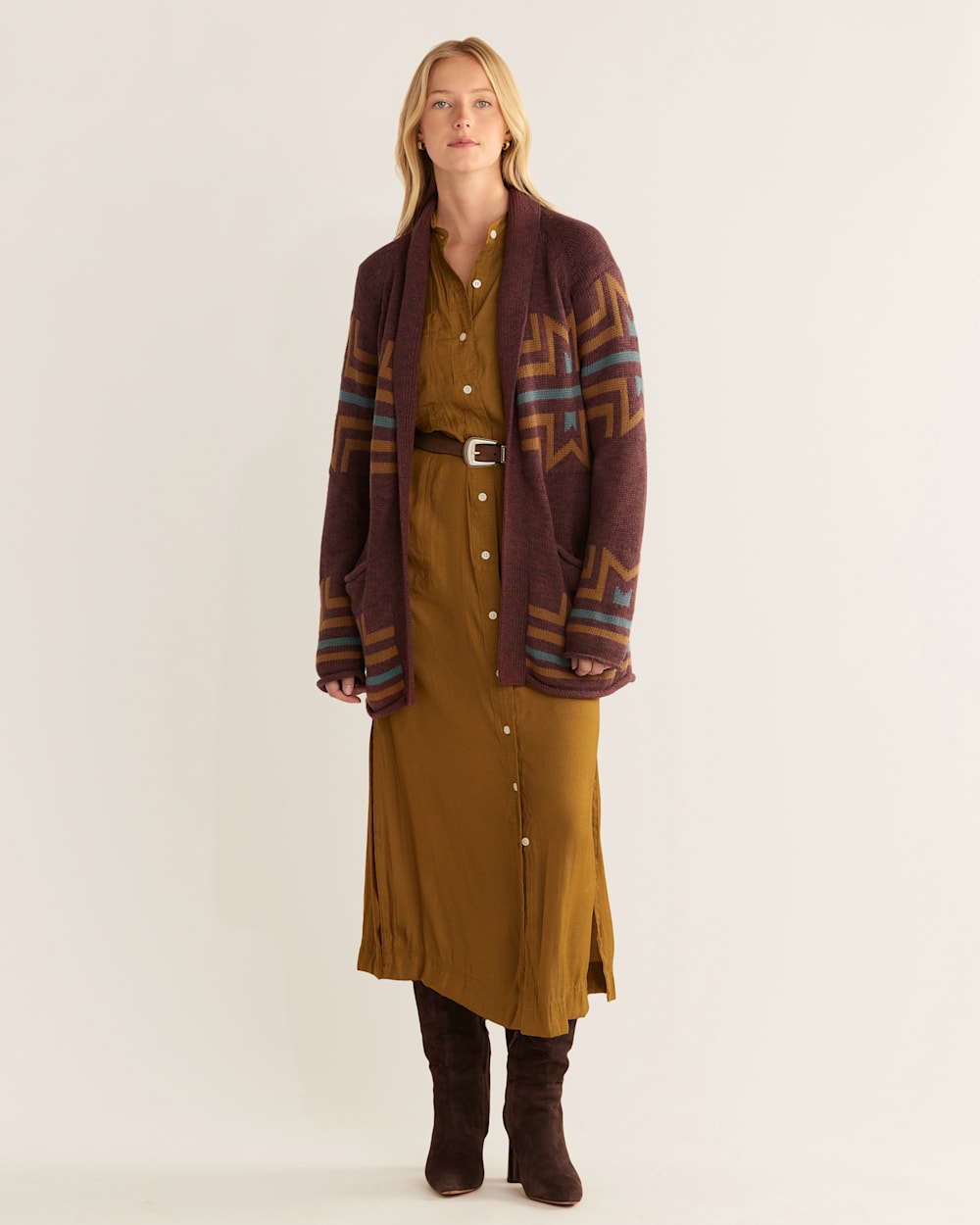 WOMEN'S ROCK POINT COTTON CARDIGAN IN ROSEWOOD/MAROON MULTI image number 1