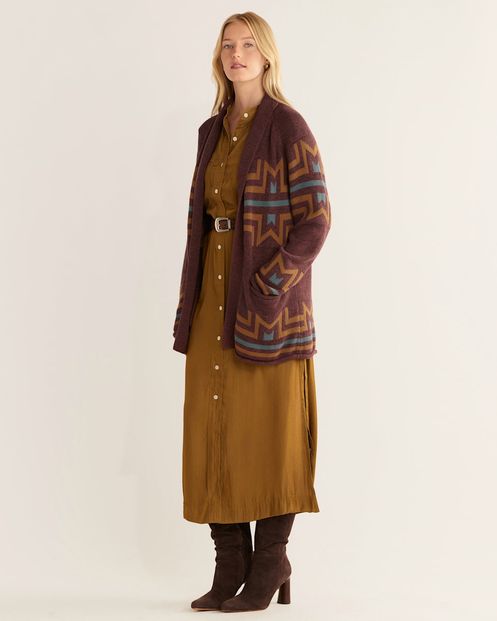 ALTERNATE VIEW OF WOMEN'S ROCK POINT COTTON CARDIGAN IN ROSEWOOD/MAROON MULTI image number 2