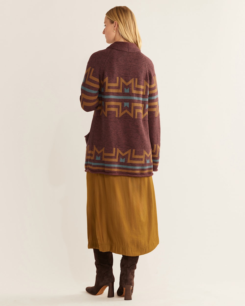 ALTERNATE VIEW OF WOMEN'S ROCK POINT COTTON CARDIGAN IN ROSEWOOD/MAROON MULTI image number 3
