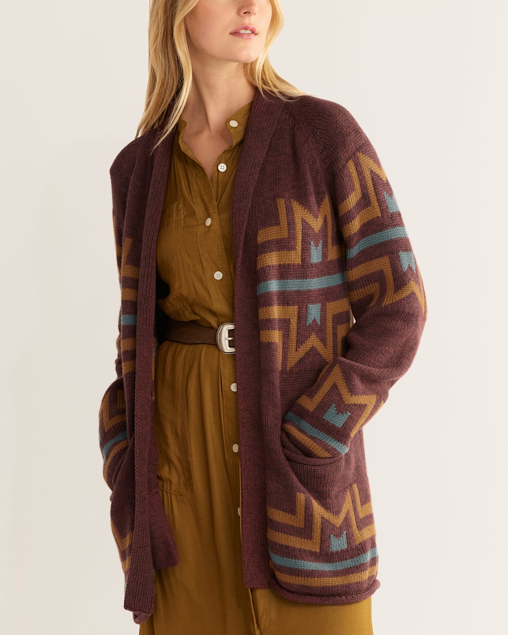 ALTERNATE VIEW OF WOMEN'S ROCK POINT COTTON CARDIGAN IN ROSEWOOD/MAROON MULTI image number 4