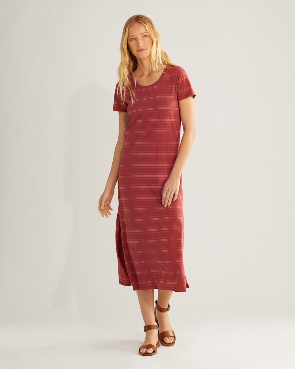 WOMEN'S COTTON SLUB MIDI DRESS IN ROSEWOOD STRIPE image number 1