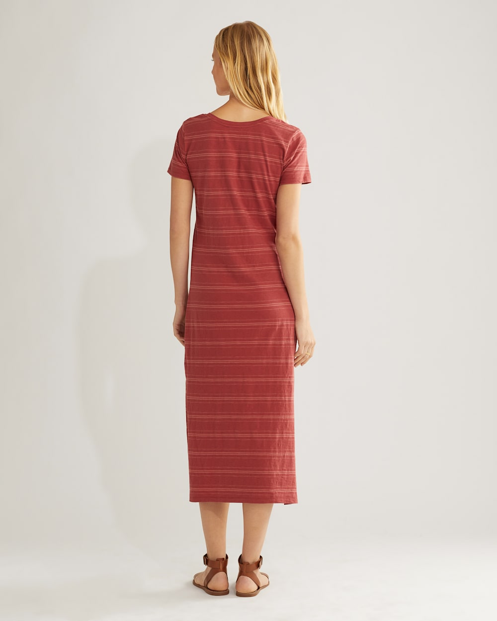 ALTERNATE VIEW OF WOMEN'S COTTON SLUB MIDI DRESS IN ROSEWOOD STRIPE image number 3