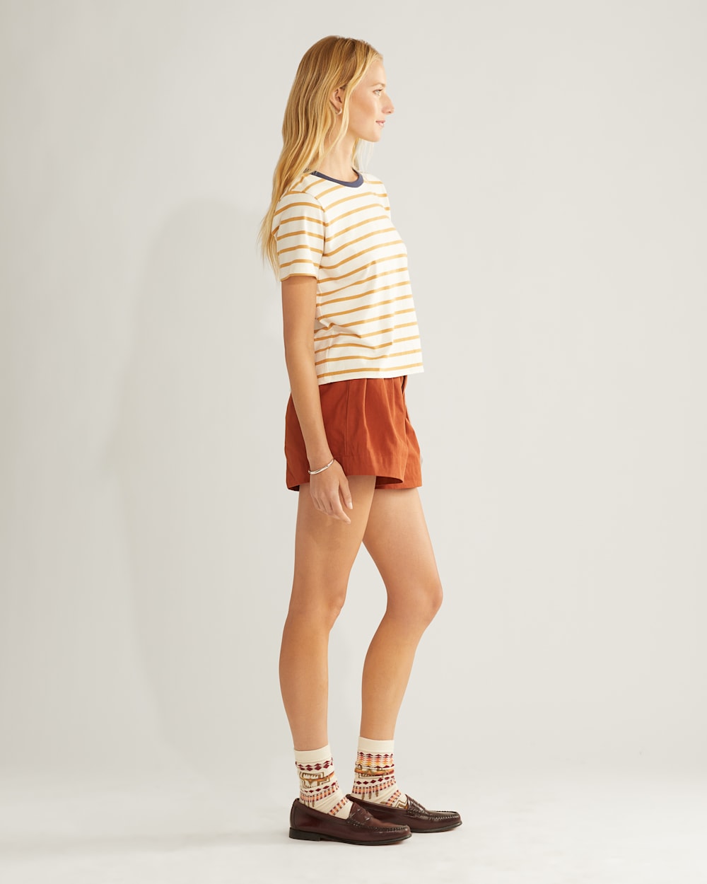 ALTERNATE VIEW OF WOMEN'S SANDY DESCHUTES STRIPE TEE IN ANTIQUE WHITE/HONEY MUSTARD image number 2