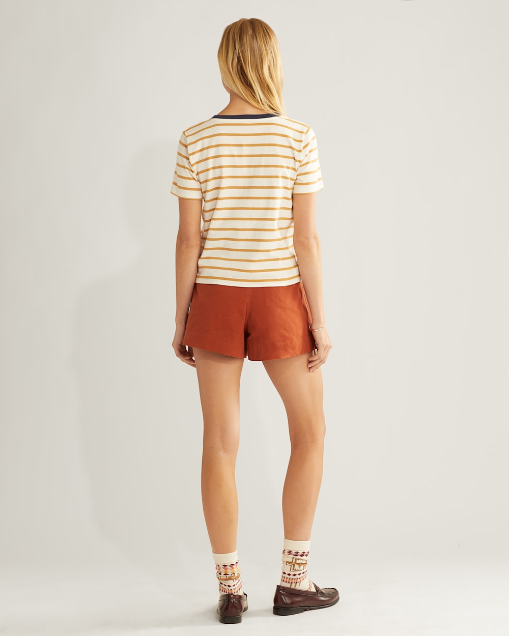 ALTERNATE VIEW OF WOMEN'S SANDY DESCHUTES STRIPE TEE IN ANTIQUE WHITE/HONEY MUSTARD image number 3