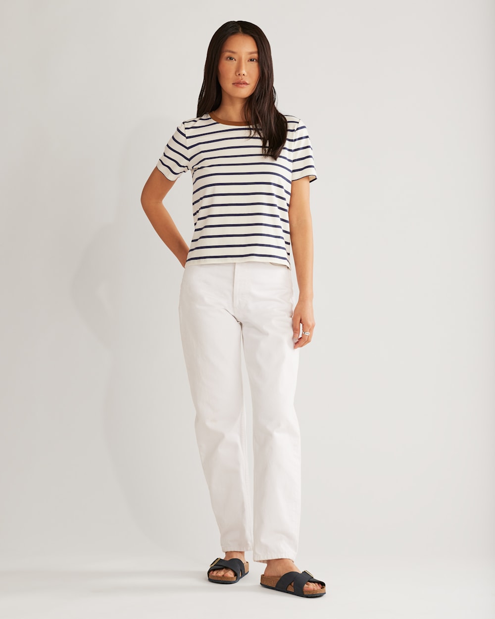 WOMEN'S SANDY DESCHUTES STRIPE TEE IN ANTIQUE WHITE/NAVY image number 1