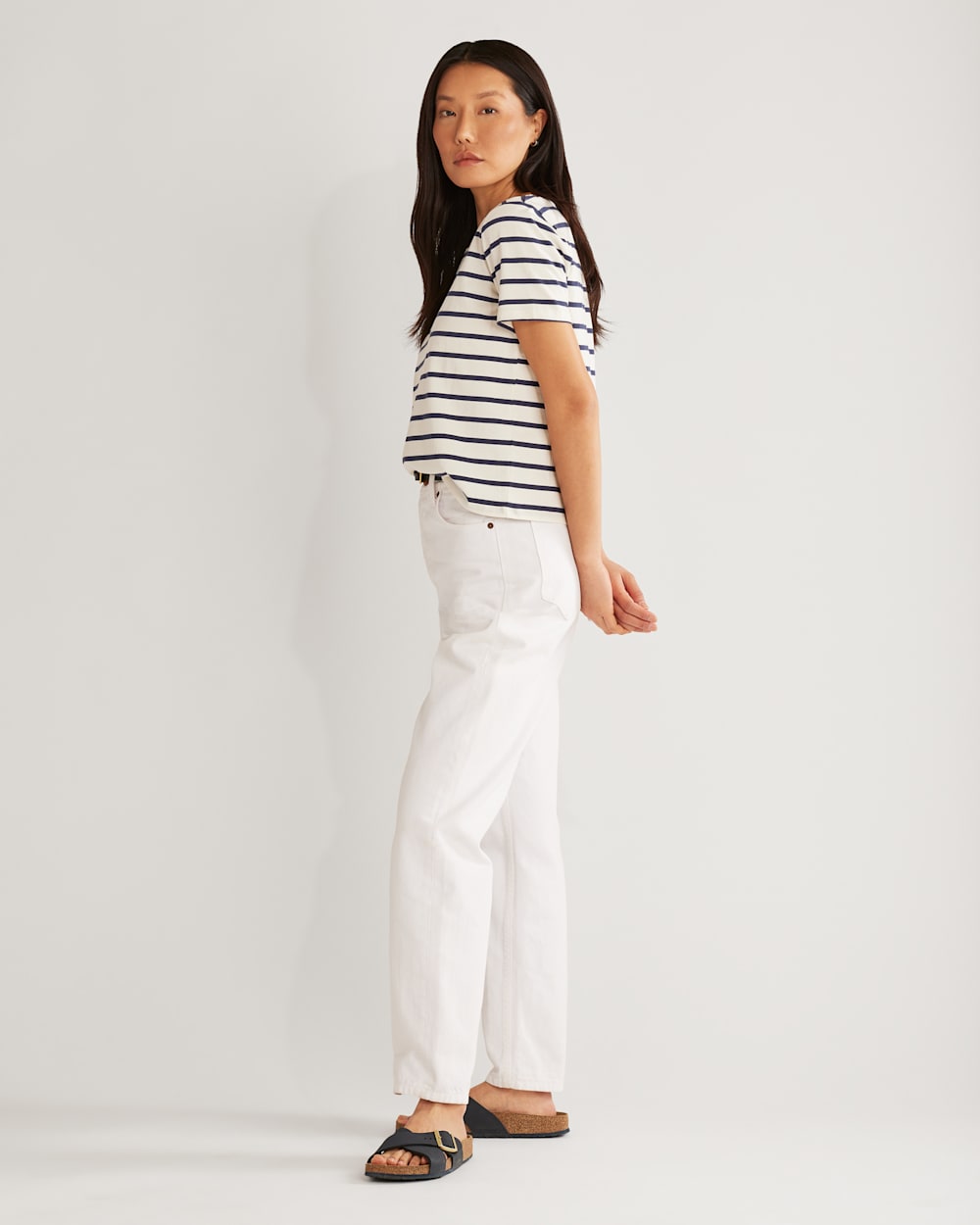 ALTERNATE VIEW OF WOMEN'S SANDY DESCHUTES STRIPE TEE IN ANTIQUE WHITE/NAVY image number 2