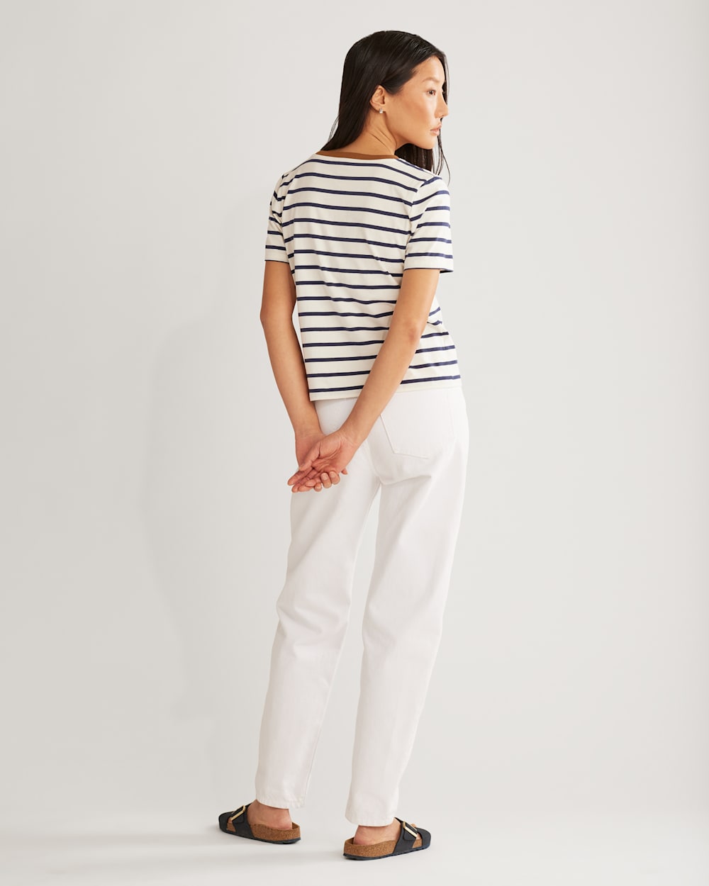 ALTERNATE VIEW OF WOMEN'S SANDY DESCHUTES STRIPE TEE IN ANTIQUE WHITE/NAVY image number 3