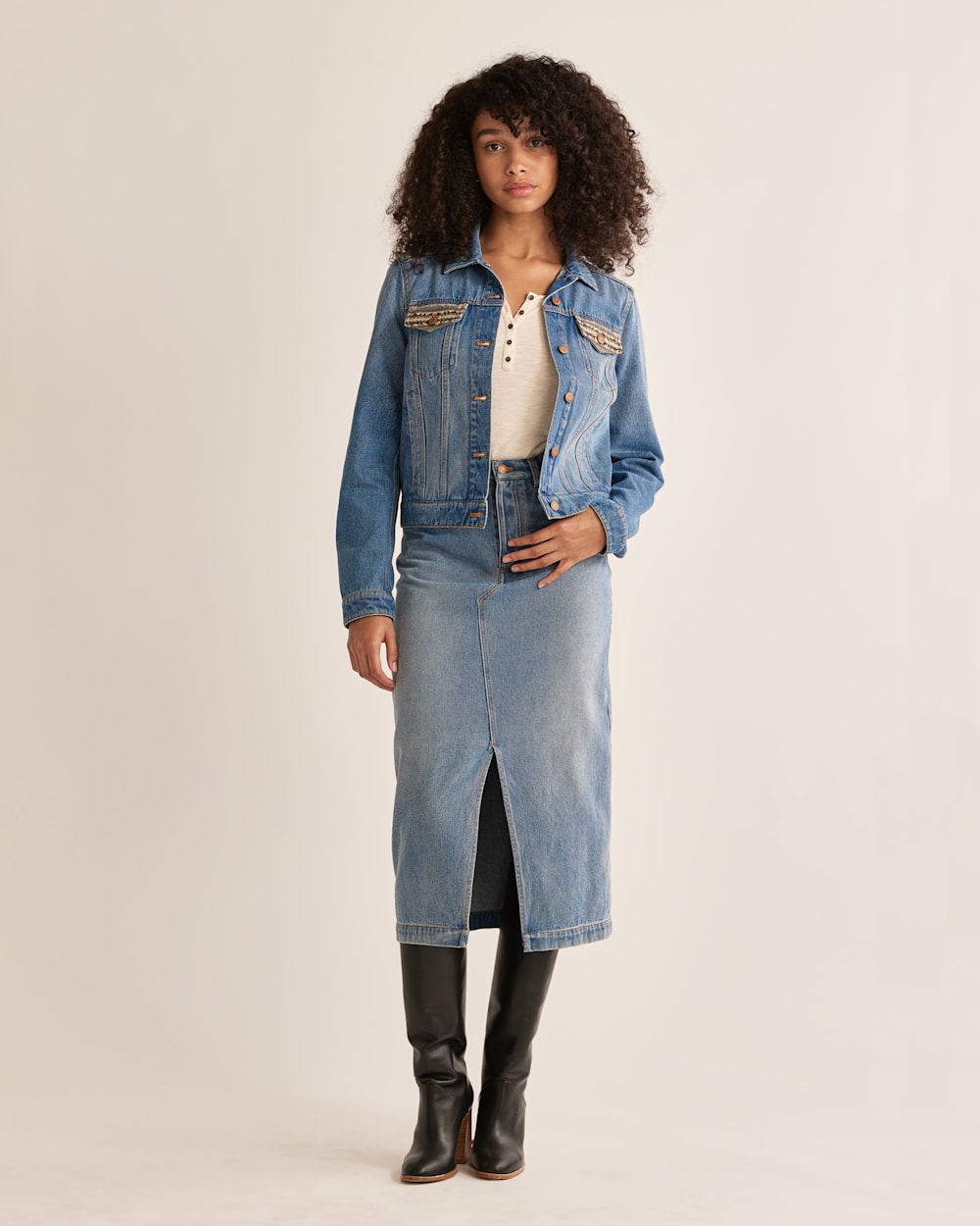 ALTERNATE VIEW OF WOMEN'S DENIM/WOOL JEAN JACKET IN HARDING STAR GREY/DENIM image number 5
