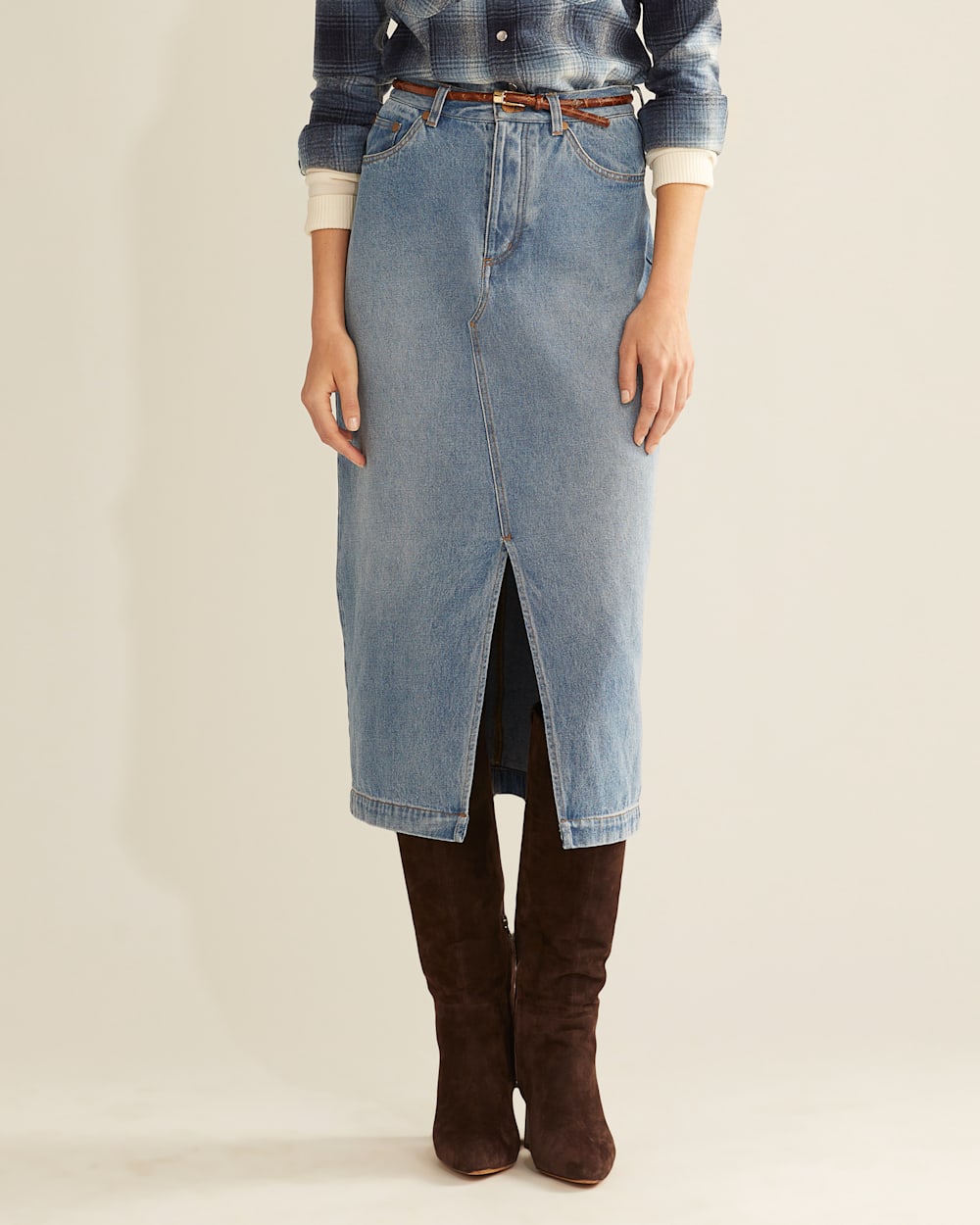 ALTERNATE VIEW OF WOMEN'S LONG DENIM SKIRT IN LIGHT DENIM image number 2