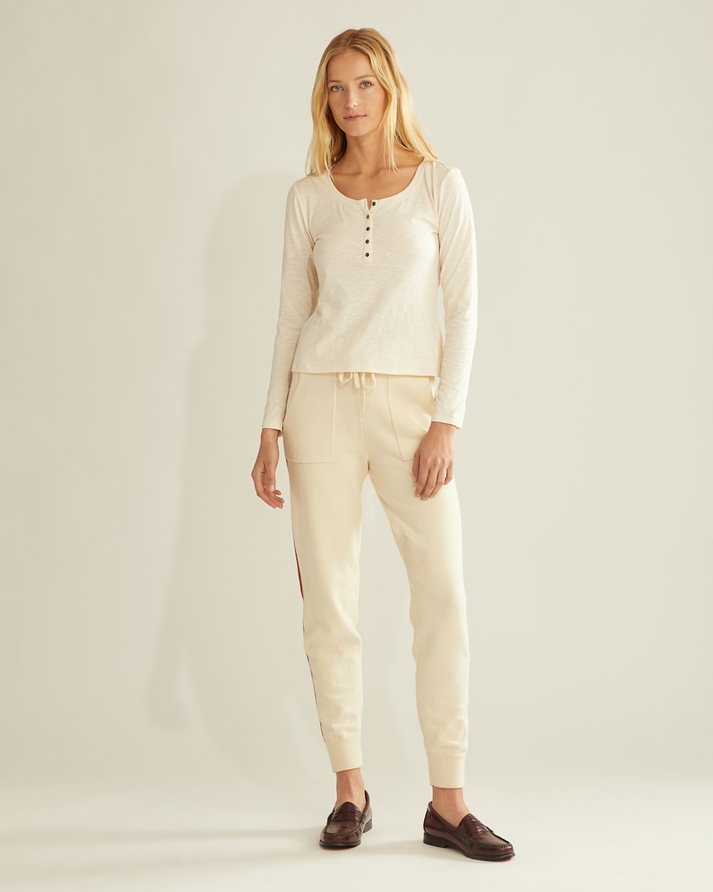 WOMEN'S LONG-SLEEVE COTTON SLUB HENLEY TEE IN ANTIQUE WHITE image number 1