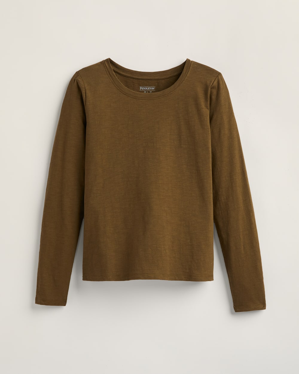 WOMEN'S LONG-SLEEVE COTTON SLUB TEE IN DARK OLIVE image number 1