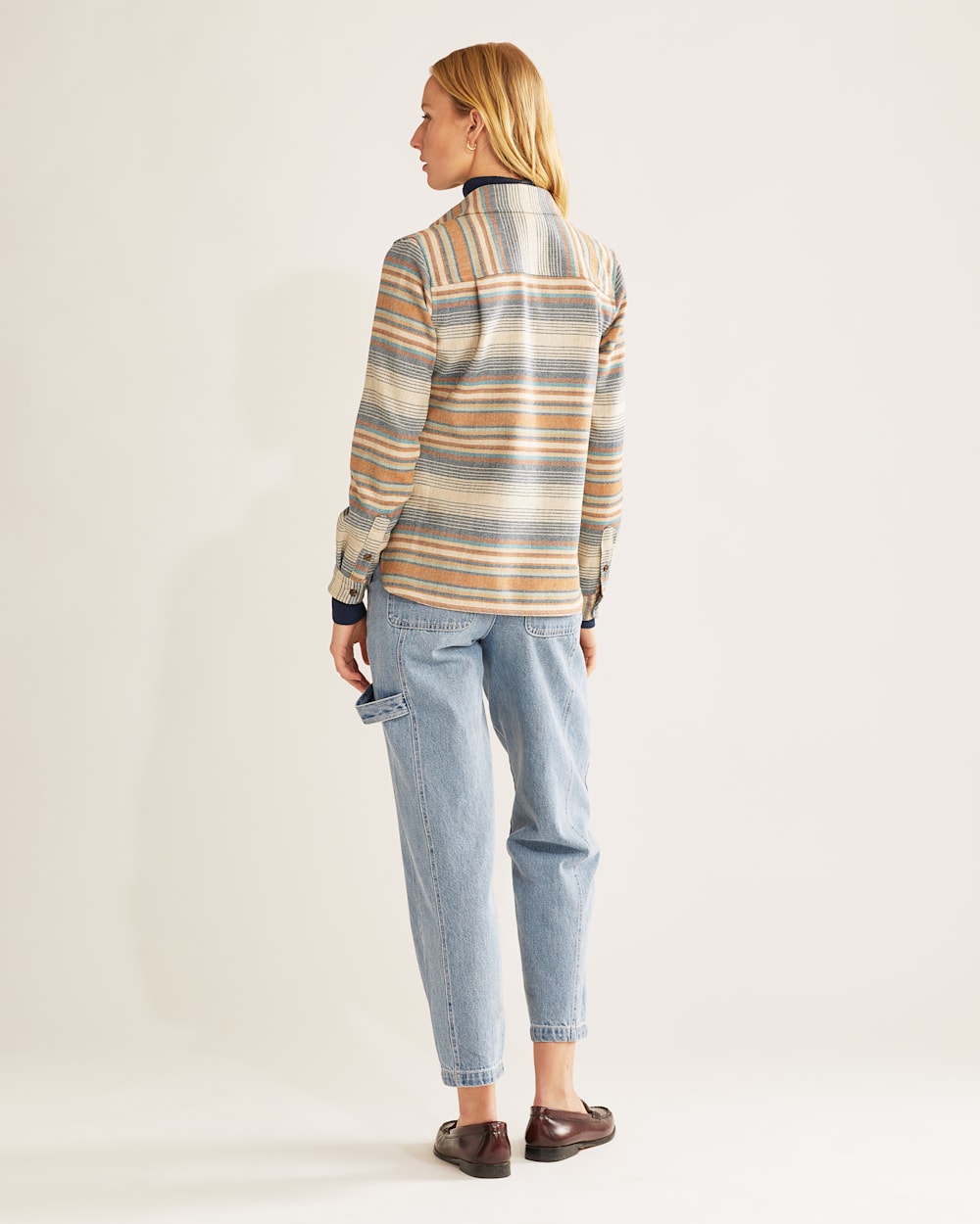 ALTERNATE VIEW OF WOMEN'S STRIPED BOARD SHIRT IN TAN MULTI STRIPE image number 3