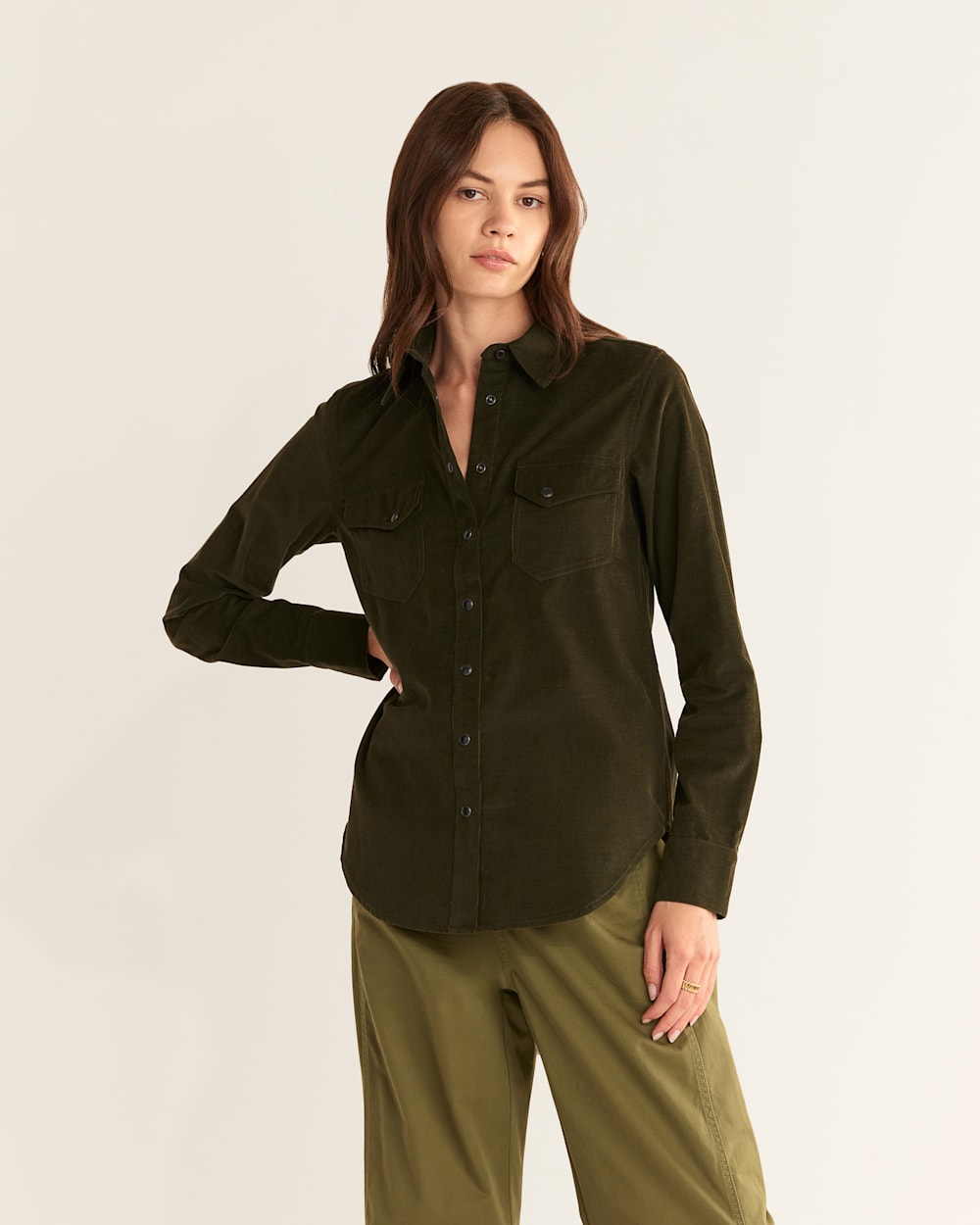 ALTERNATE VIEW OF WOMEN'S CORDUROY GAMBLER SHIRT IN ROSIN GREEN image number 4