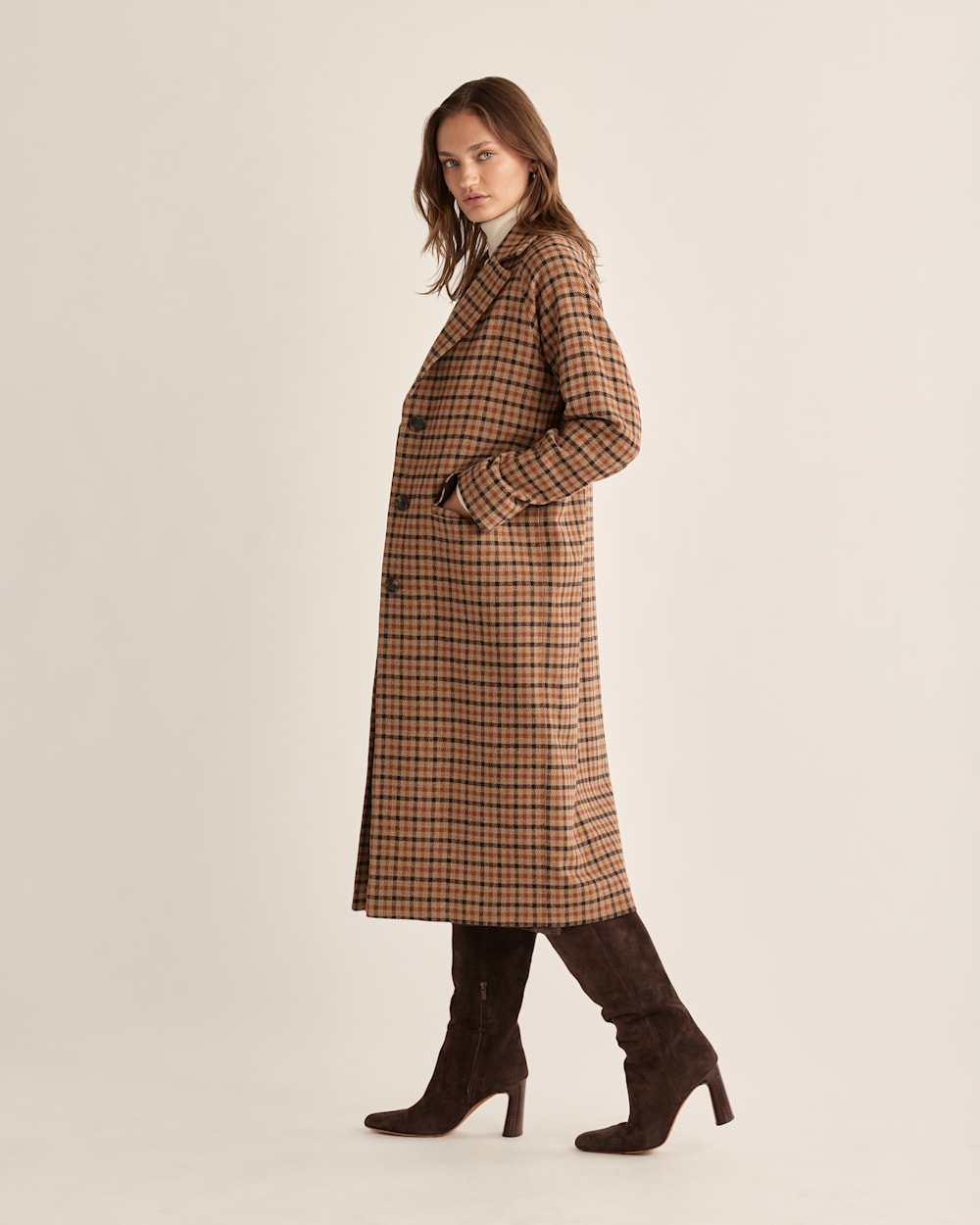 ALTERNATE VIEW OF WOMEN'S BROOKLYN WOOL COAT IN TAN MIX MULTI CHECK image number 2