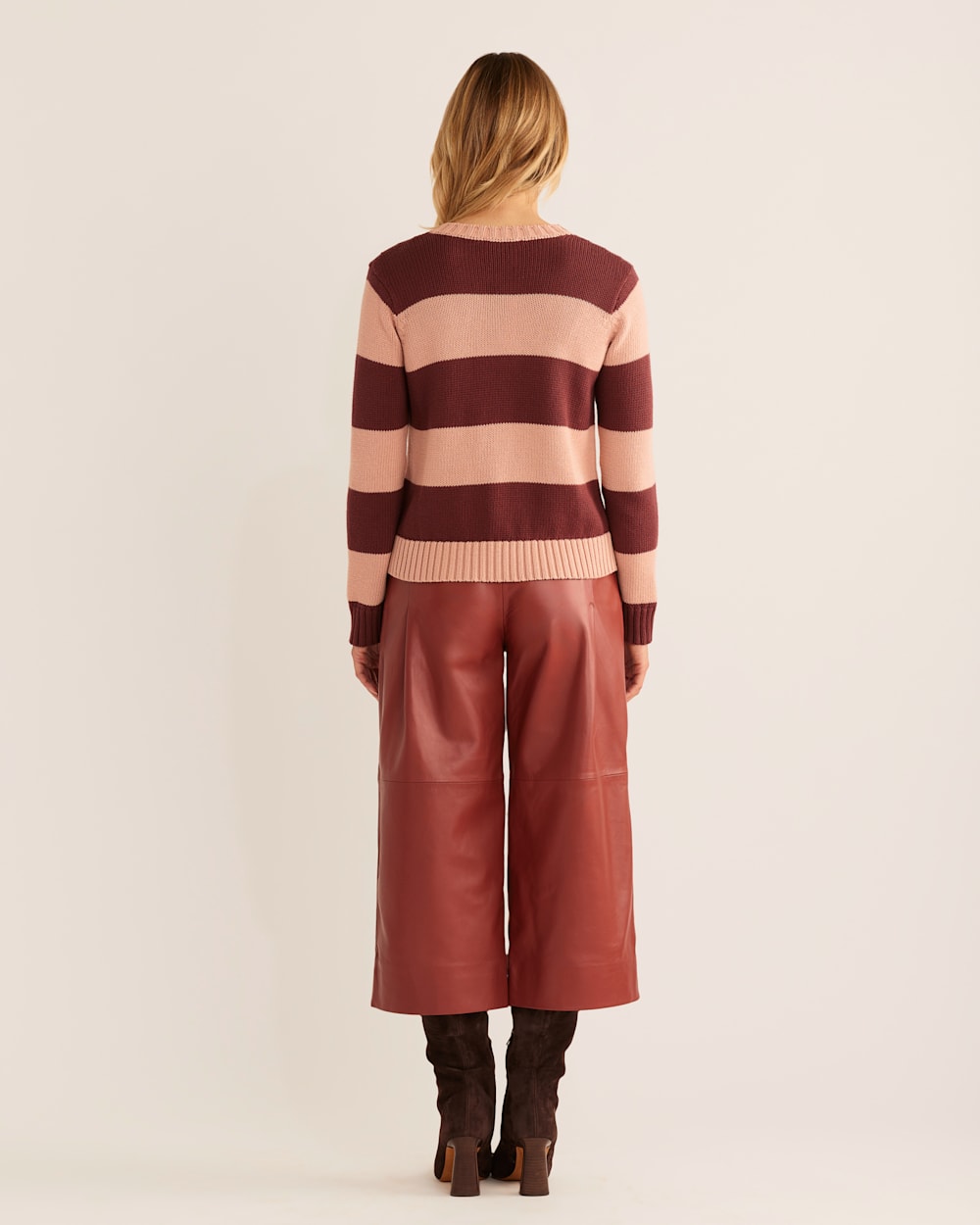 ALTERNATE VIEW OF WOMEN'S SELLWOOD STRIPE COTTON SWEATER IN MAHOGANY ROSE/BRANDIED PLUM image number 3