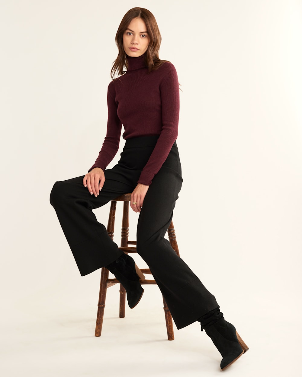 ALTERNATE VIEW OF WOMEN'S MERINO KNIT PANTS IN BLACK image number 2