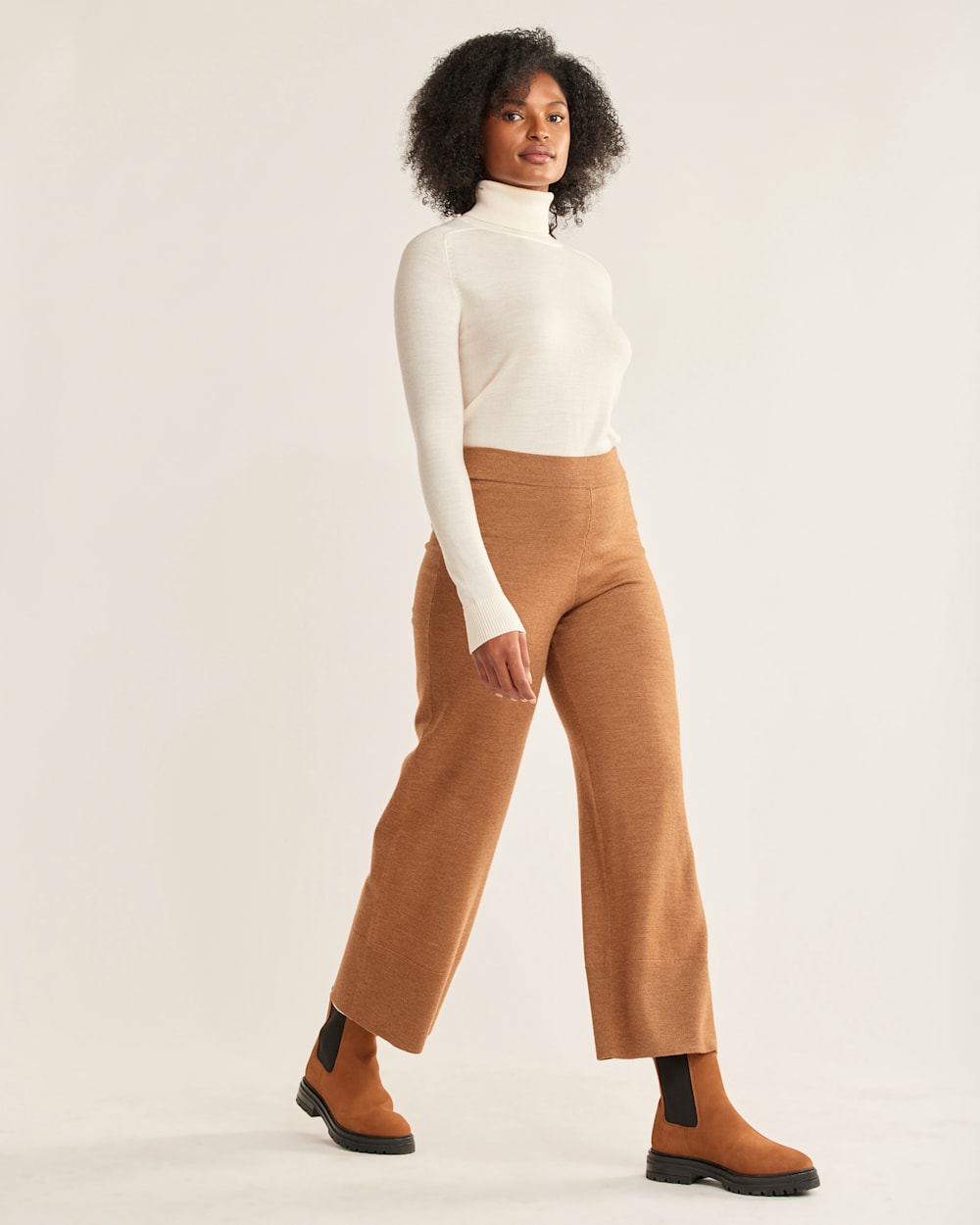 WOMEN'S MERINO KNIT PANTS IN CAMEL HEATHER image number 1