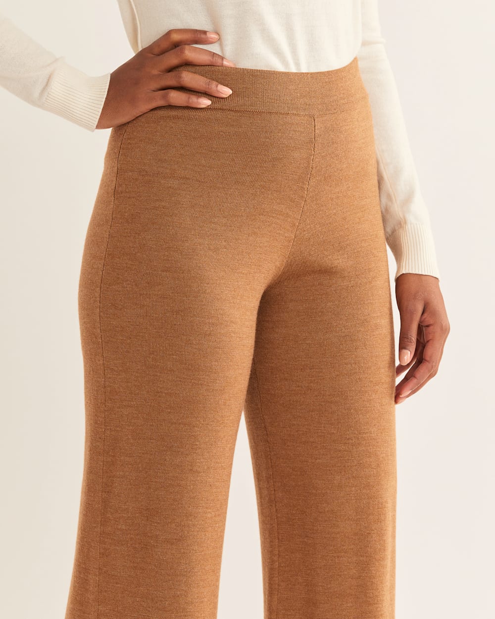 ALTERNATE VIEW OF WOMEN'S MERINO KNIT PANTS IN CAMEL HEATHER image number 5