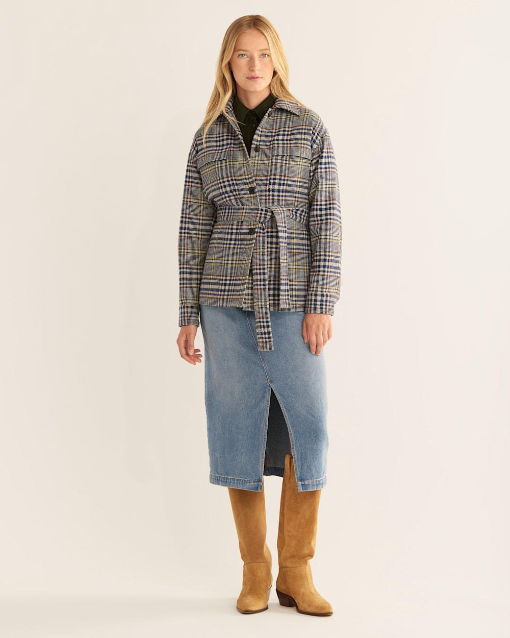 WOMEN'S WEST END WOOL SHIRT JACKET IN NAVY GLEN PLAID image number 1