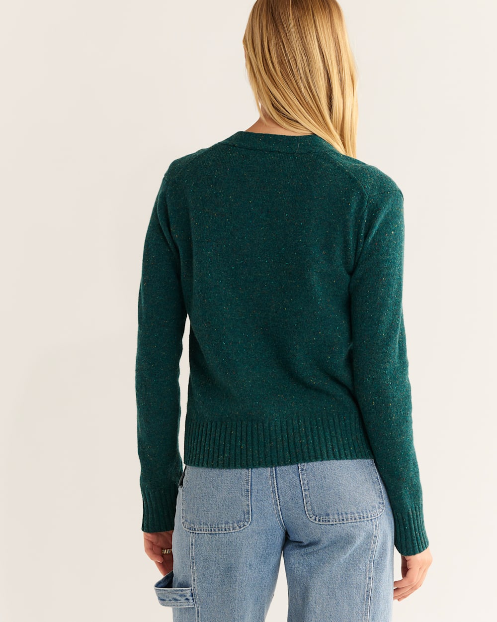 ALTERNATE VIEW OF WOMEN'S MERINO CROPPED CARDIGAN IN TEAL DONEGAL image number 3