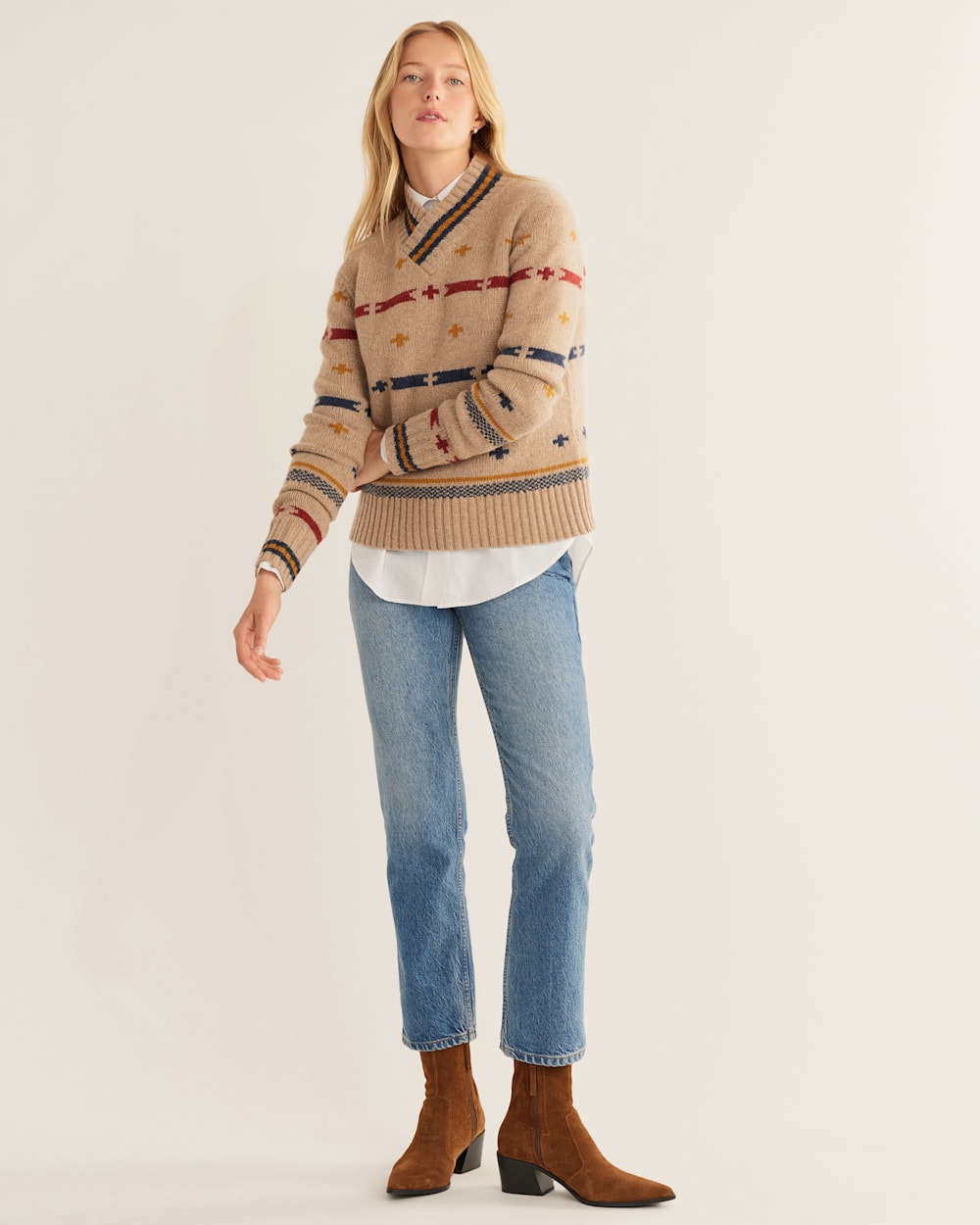 ALTERNATE VIEW OF WOMEN'S HALLIE MERINO GRAPHIC SWEATER IN BARLEY MULTI image number 5
