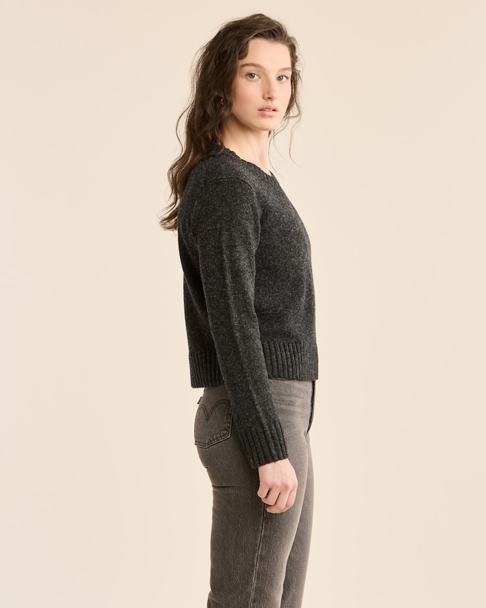 ALTERNATE VIEW OF WOMEN'S SHETLAND COLLECTION SWEATER IN BLACK HEATHER image number 2