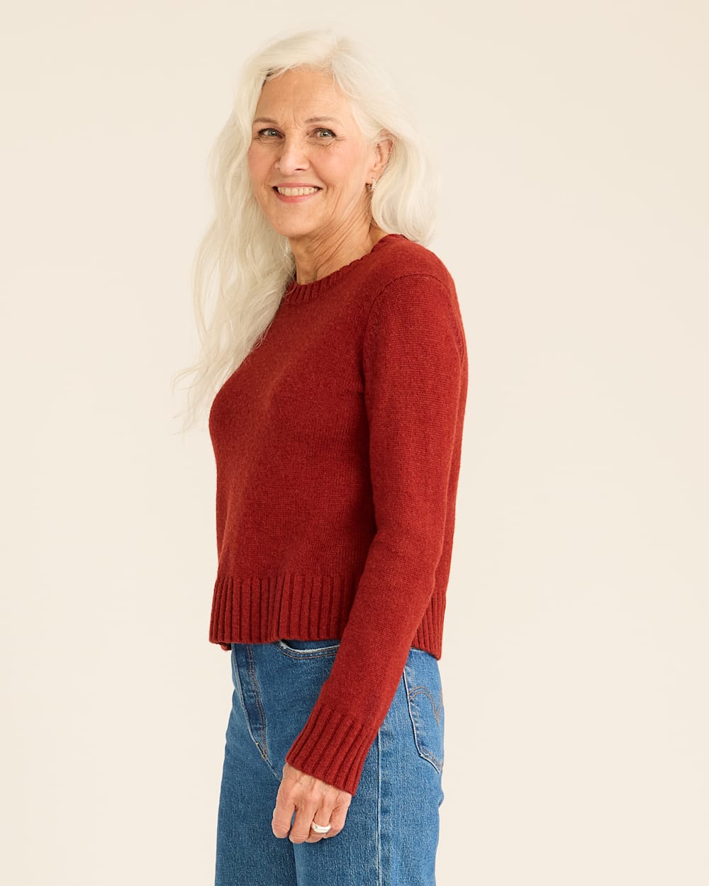 ALTERNATE VIEW OF WOMEN'S SHETLAND COLLECTION CREWNECK IN CHILI RED image number 2